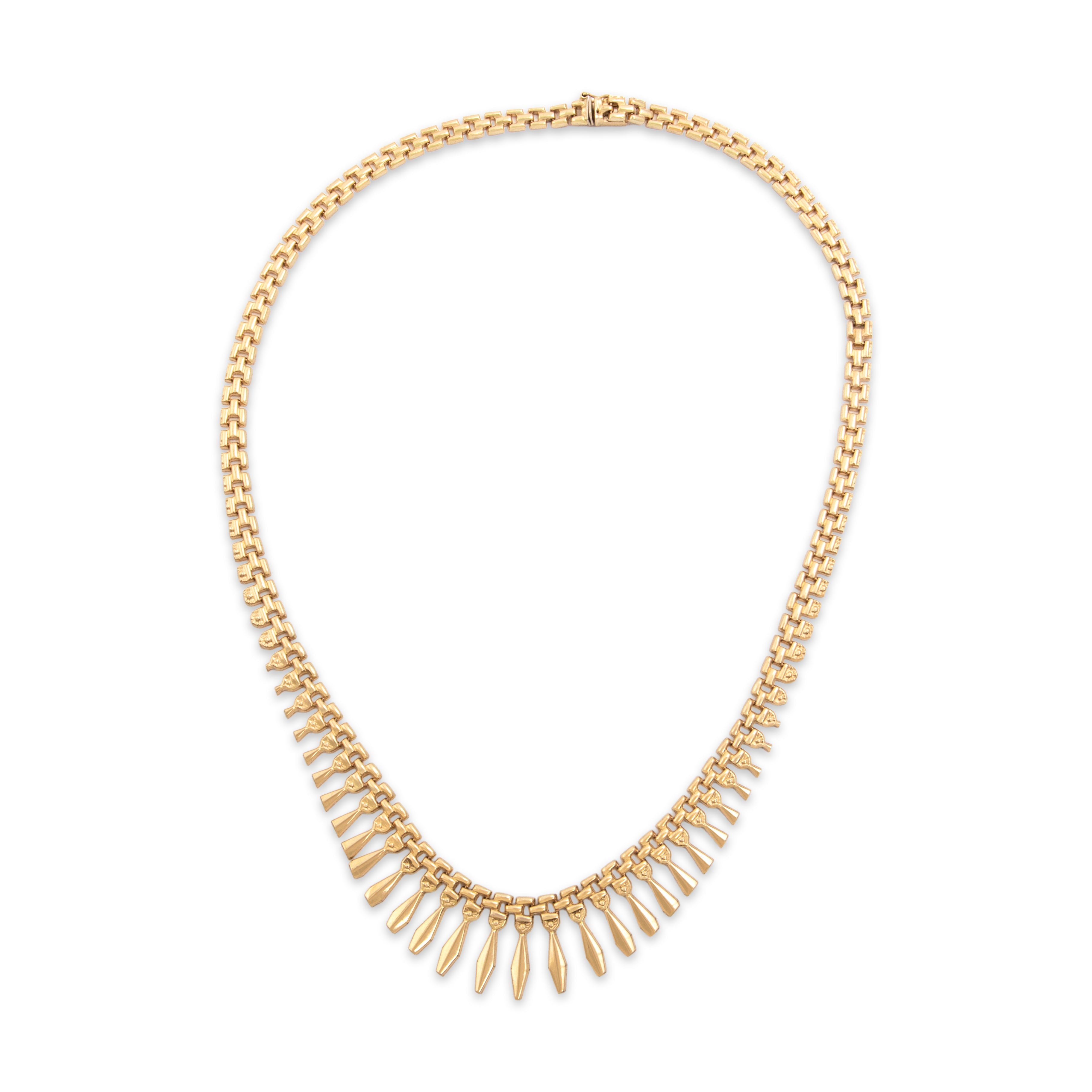 Vintage Italian 14k Yellow Gold Geometric Graduated Fringe Collar Necklace - Overall view