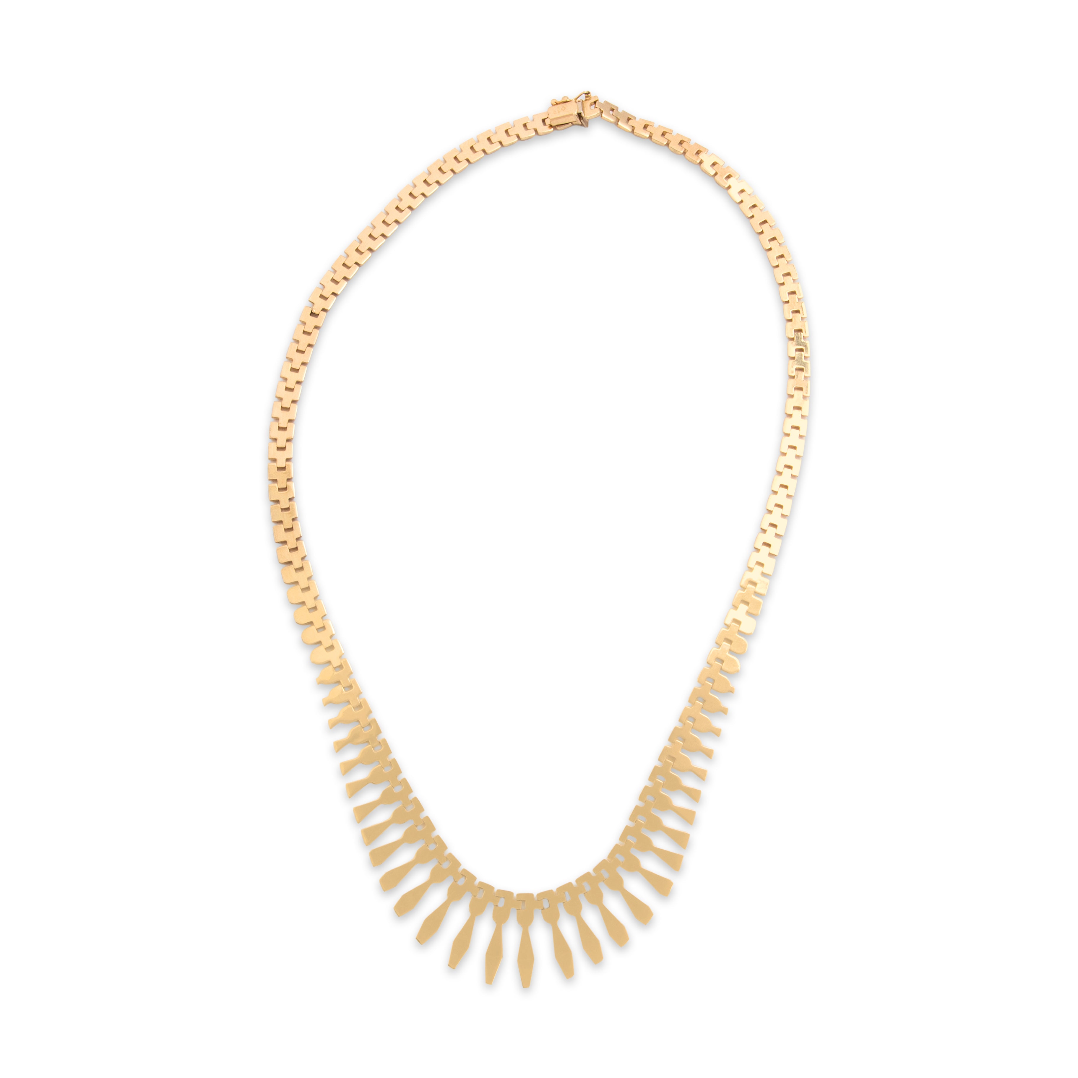 Vintage Italian 14k Yellow Gold Geometric Graduated Fringe Collar Necklace - Back view
