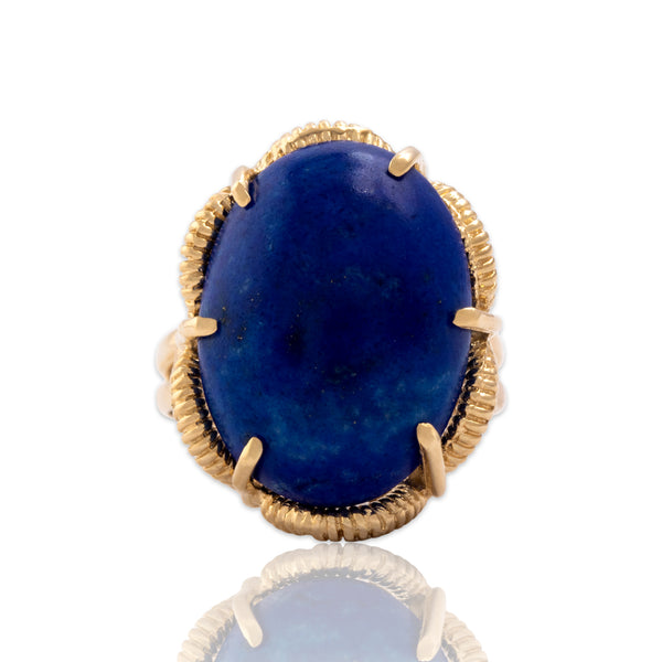 Vintage Large 14k Yellow Gold 12.17ct Lapis Lazuli Looping Cocktail Ring 8.00