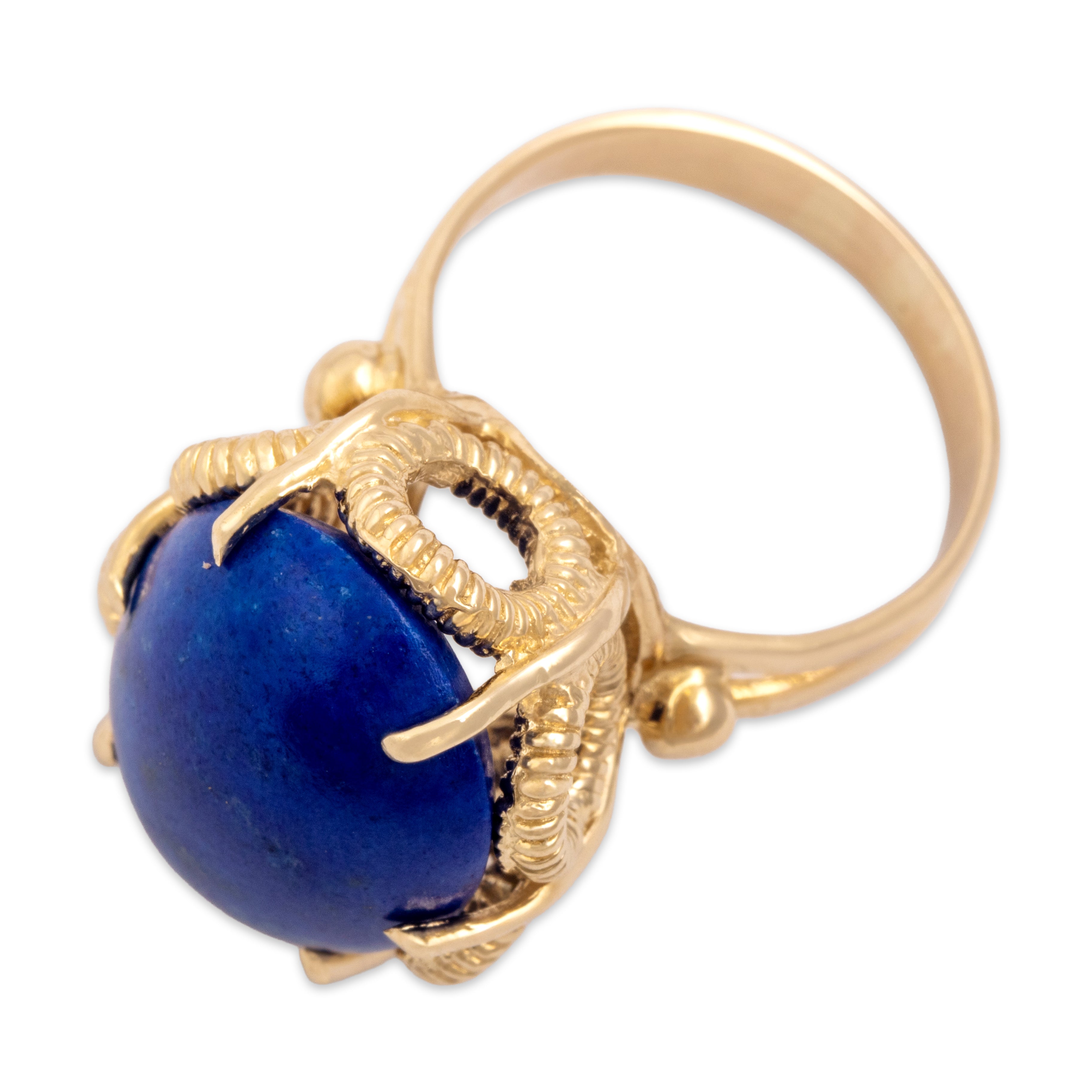 Vintage Large 14k Yellow Gold 12.17ct Lapis Lazuli Looping Cocktail Ring - Overall view