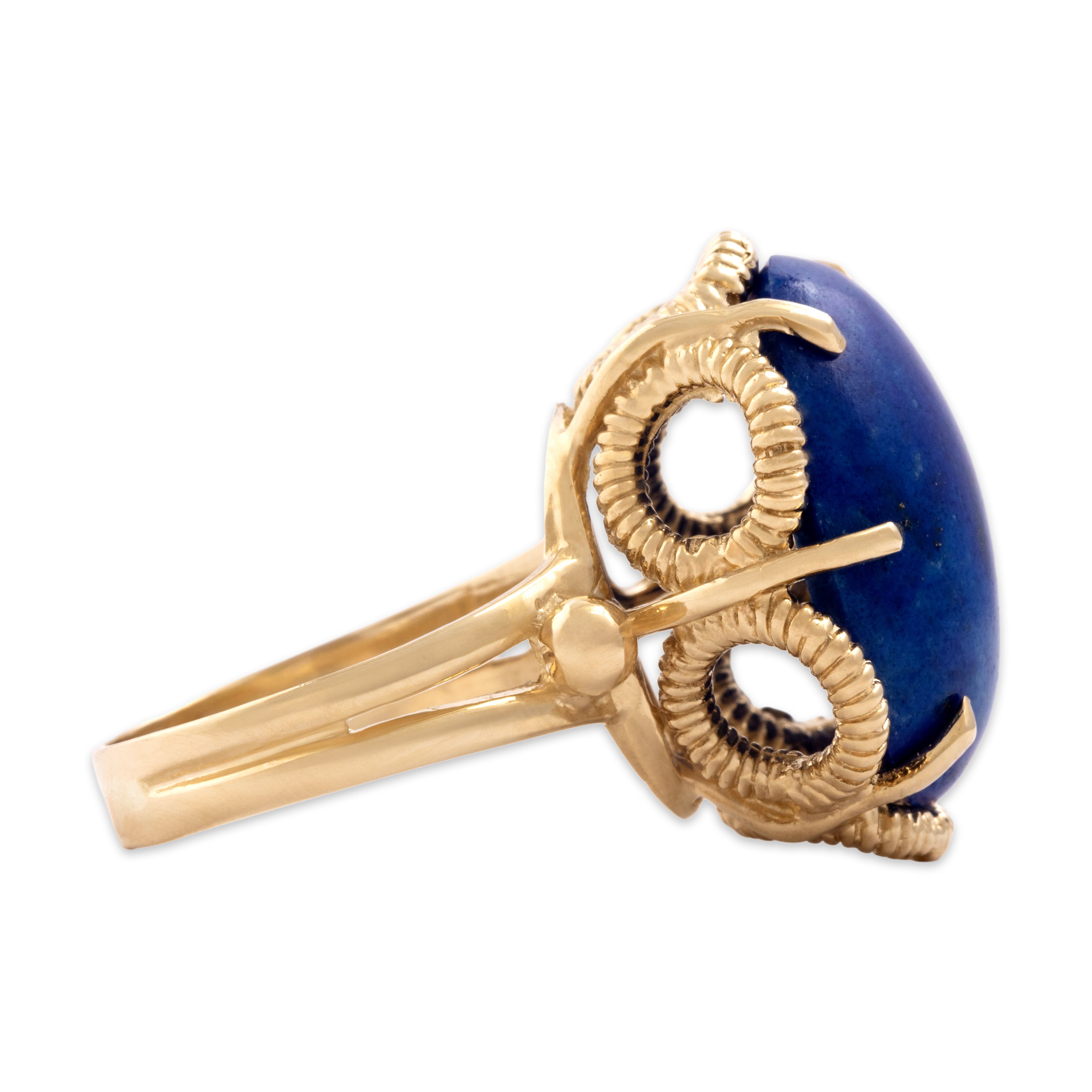 Vintage Large 14k Yellow Gold 12.17ct Lapis Lazuli Looping Cocktail Ring - Side view