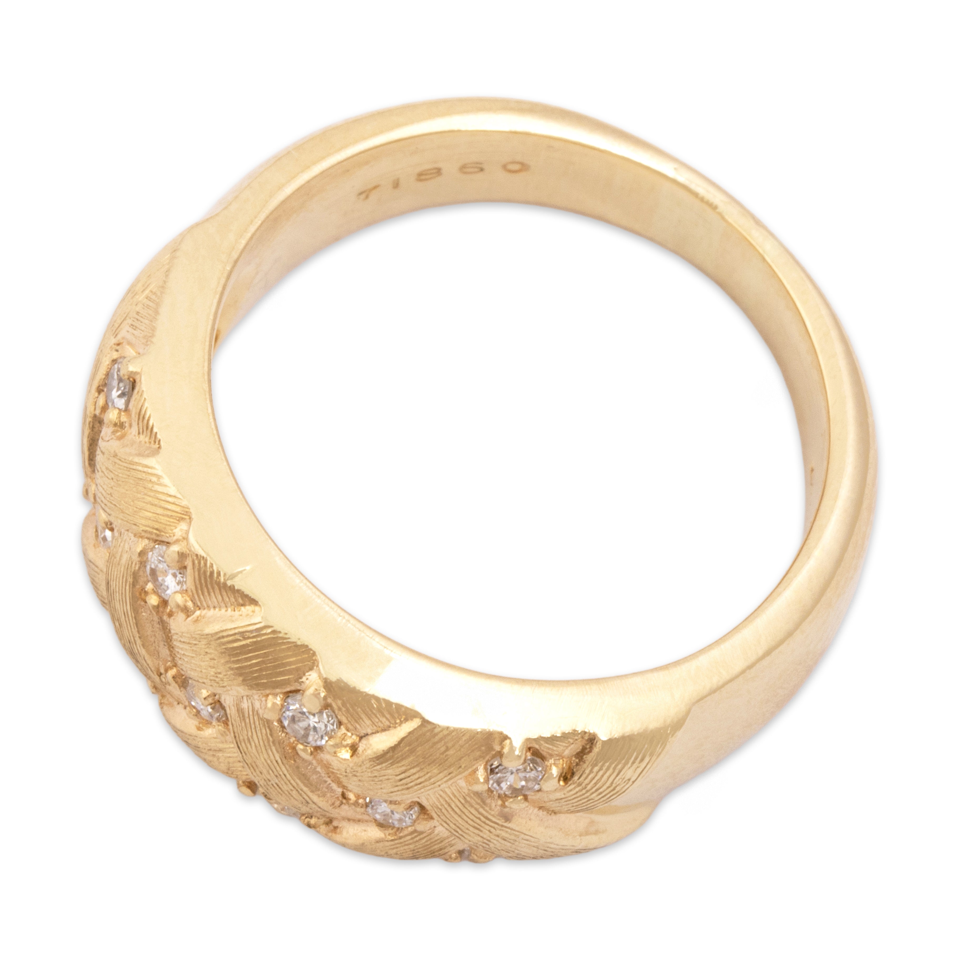 Vintage 14k Yellow Gold Diamond Chic Brushed Woven Band Ring - Overall view