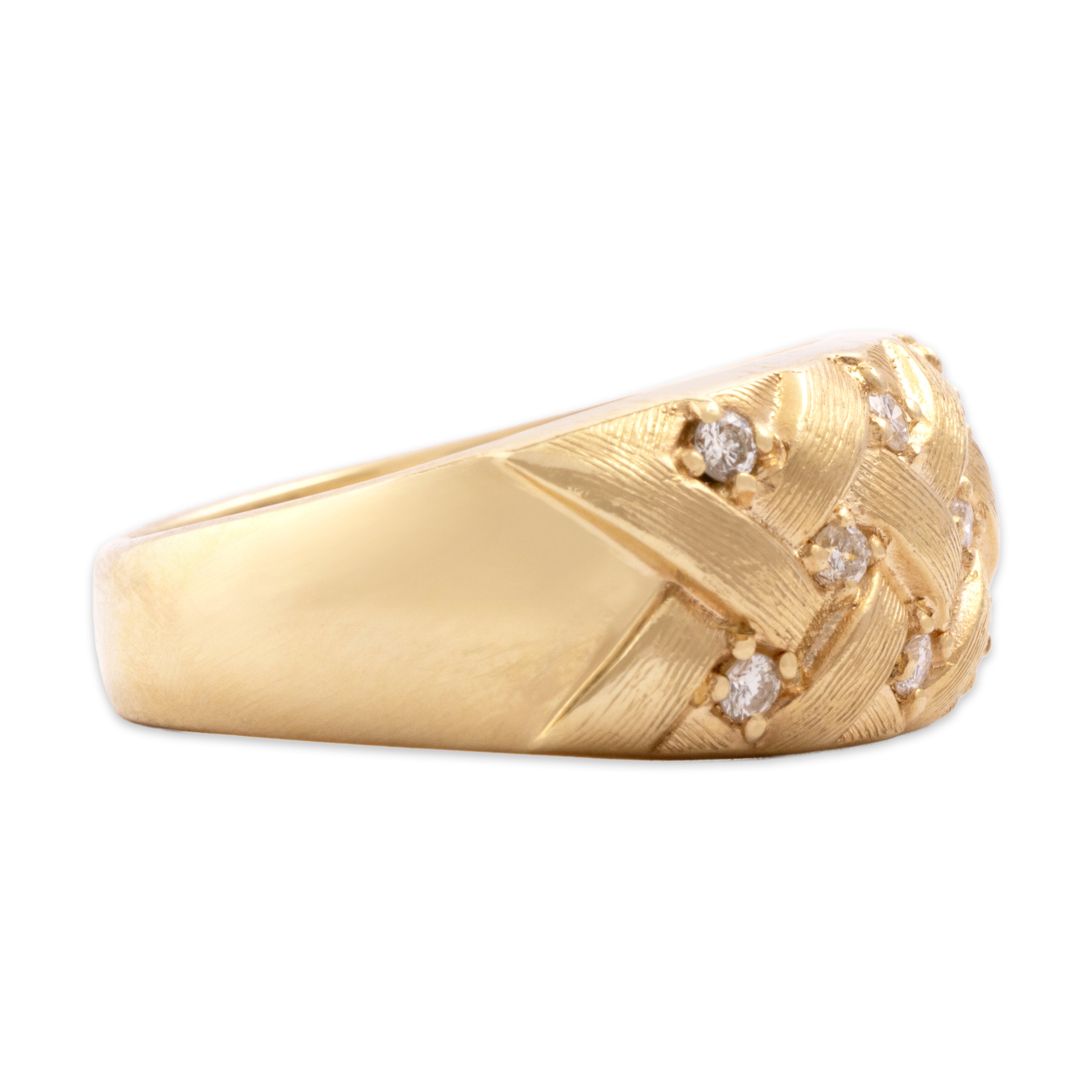 Vintage 14k Yellow Gold Diamond Chic Brushed Woven Band Ring - Side view