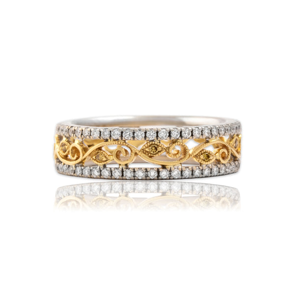 Estate 18k White & Yellow Gold White & Yellow Diamond Eternity Band Ring 6.75