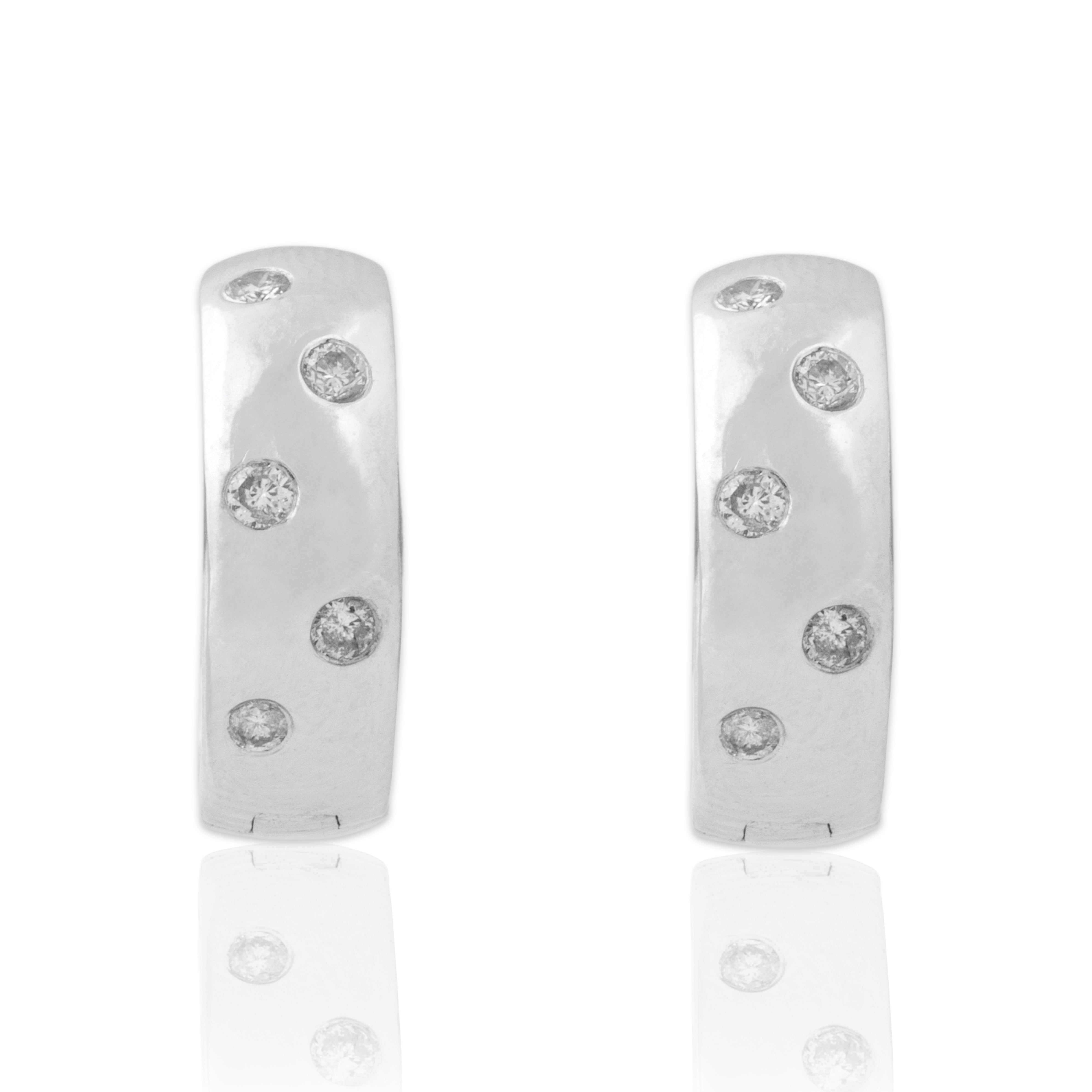 Vintage Small 18k White Gold .2cttw Diamond Gleaming Polkadot Huggie Earrings - Close-up view