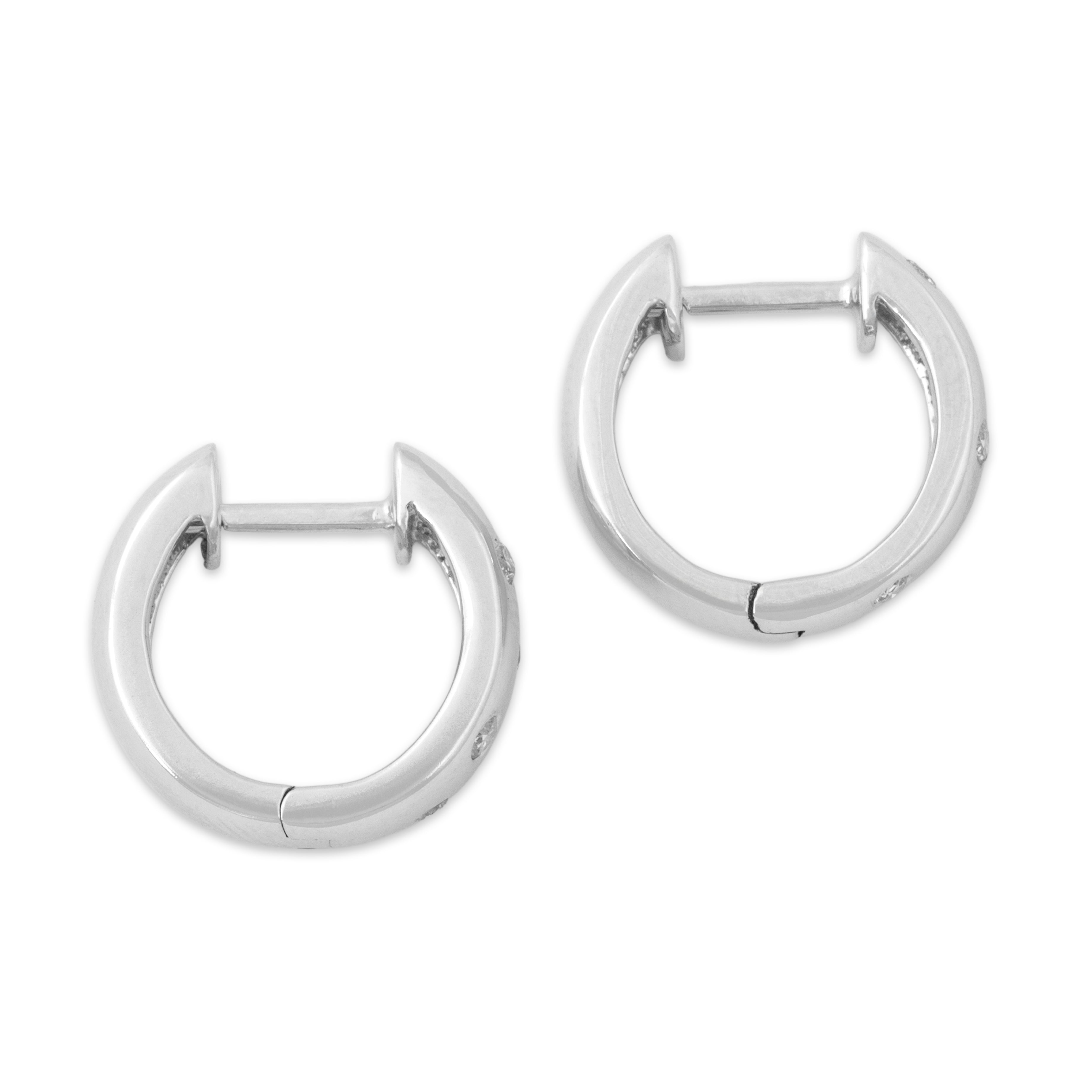 Vintage Small 18k White Gold .2cttw Diamond Gleaming Polkadot Huggie Earrings - detail view #1
