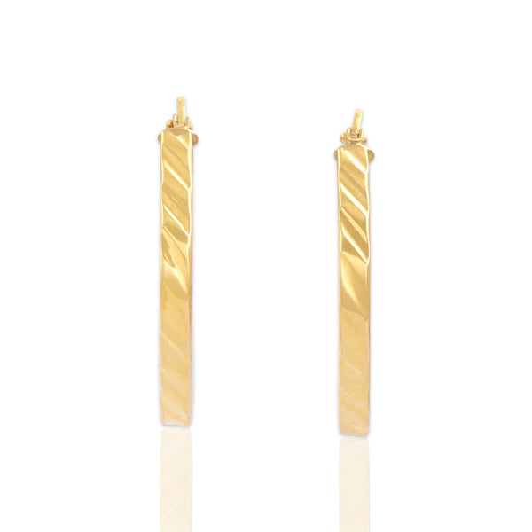 Vintage Italian 18k Yellow Gold Square Ribbed Hoop Earrings