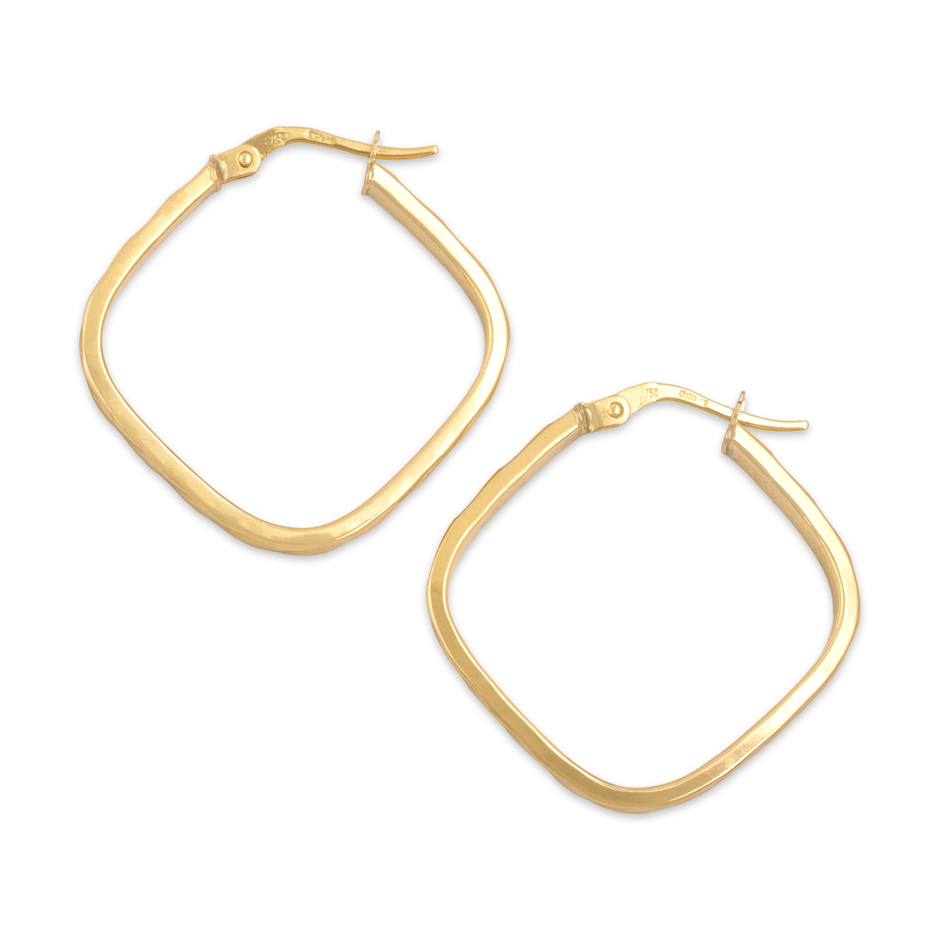 Vintage Italian 18k Yellow Gold Square Textured Geometric Hoop Earrings - Overall view