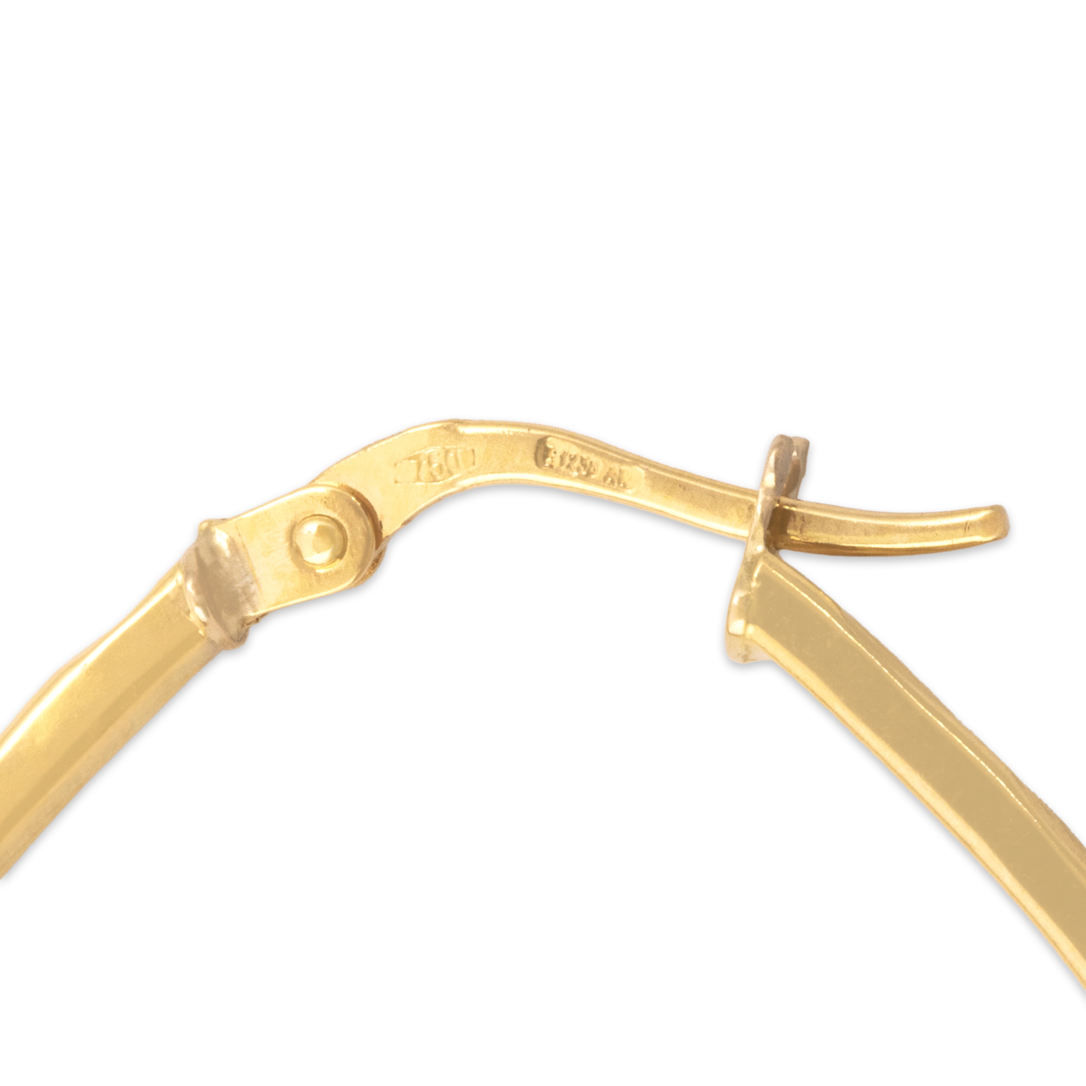 Vintage Italian 18k Yellow Gold Square Textured Geometric Hoop Earrings - Hallmark view
