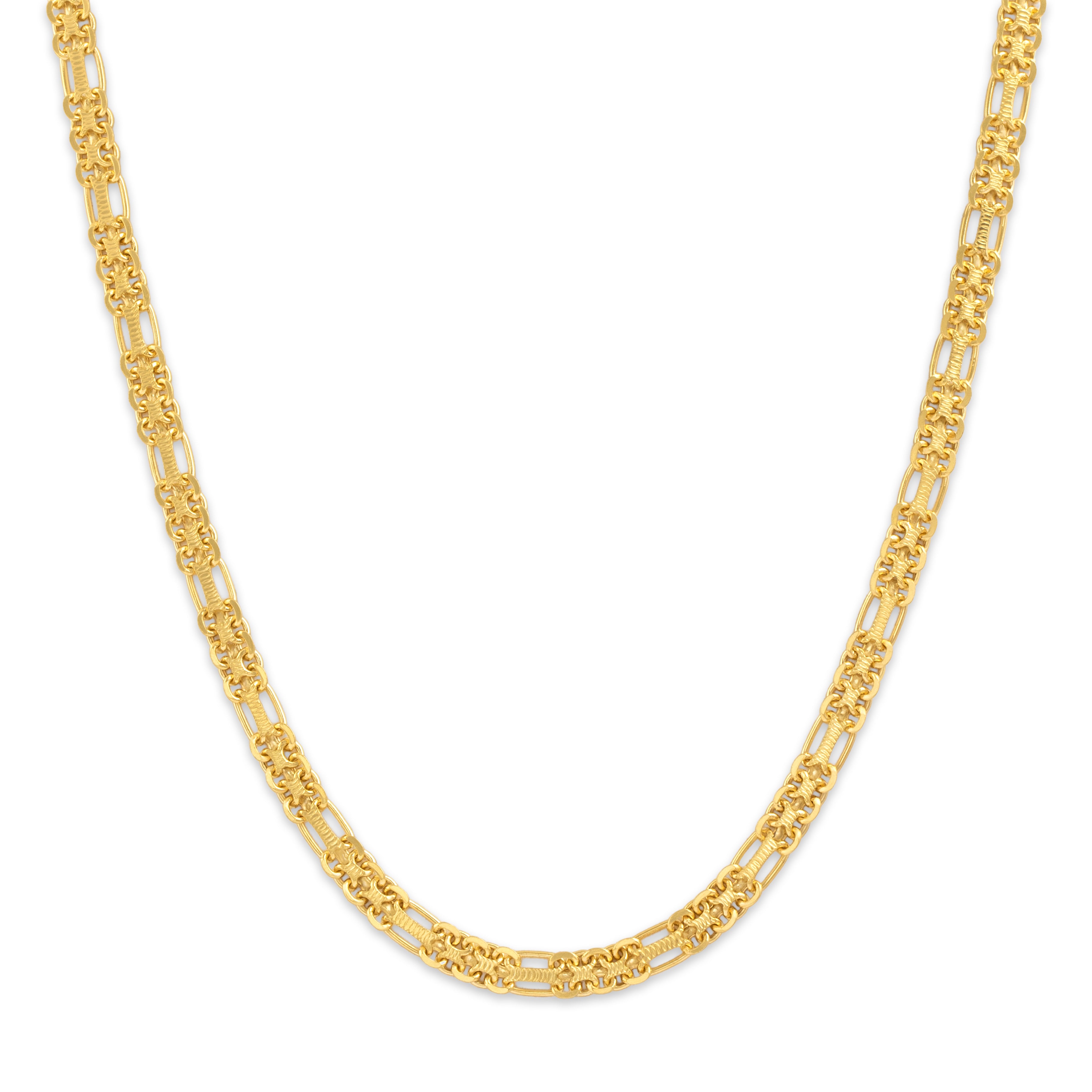 Vintage Italian 18k Yellow Gold Intricate Sophisticated Textured Links Necklace - Close-up view