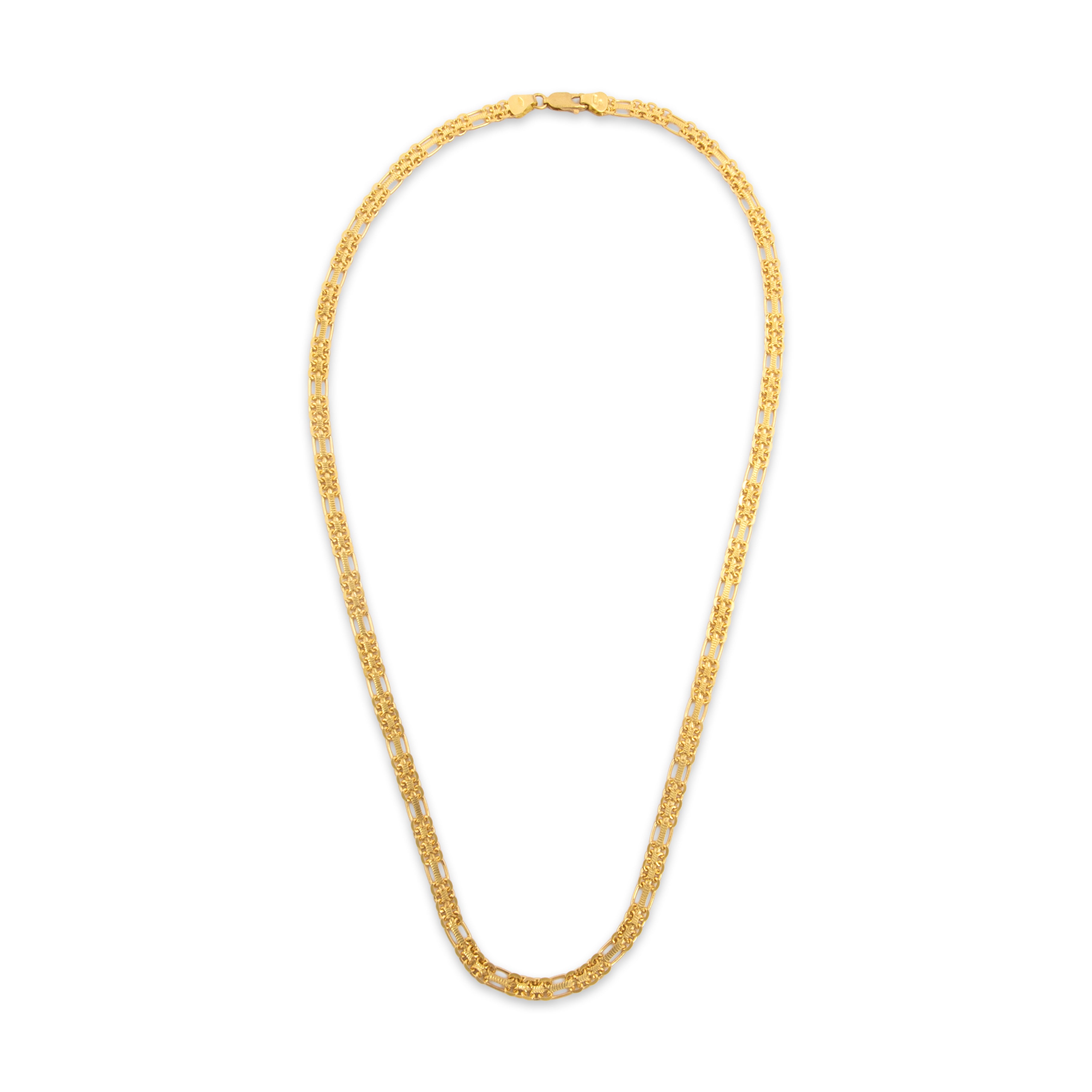 Vintage Italian 18k Yellow Gold Intricate Sophisticated Textured Links Necklace - Overall view