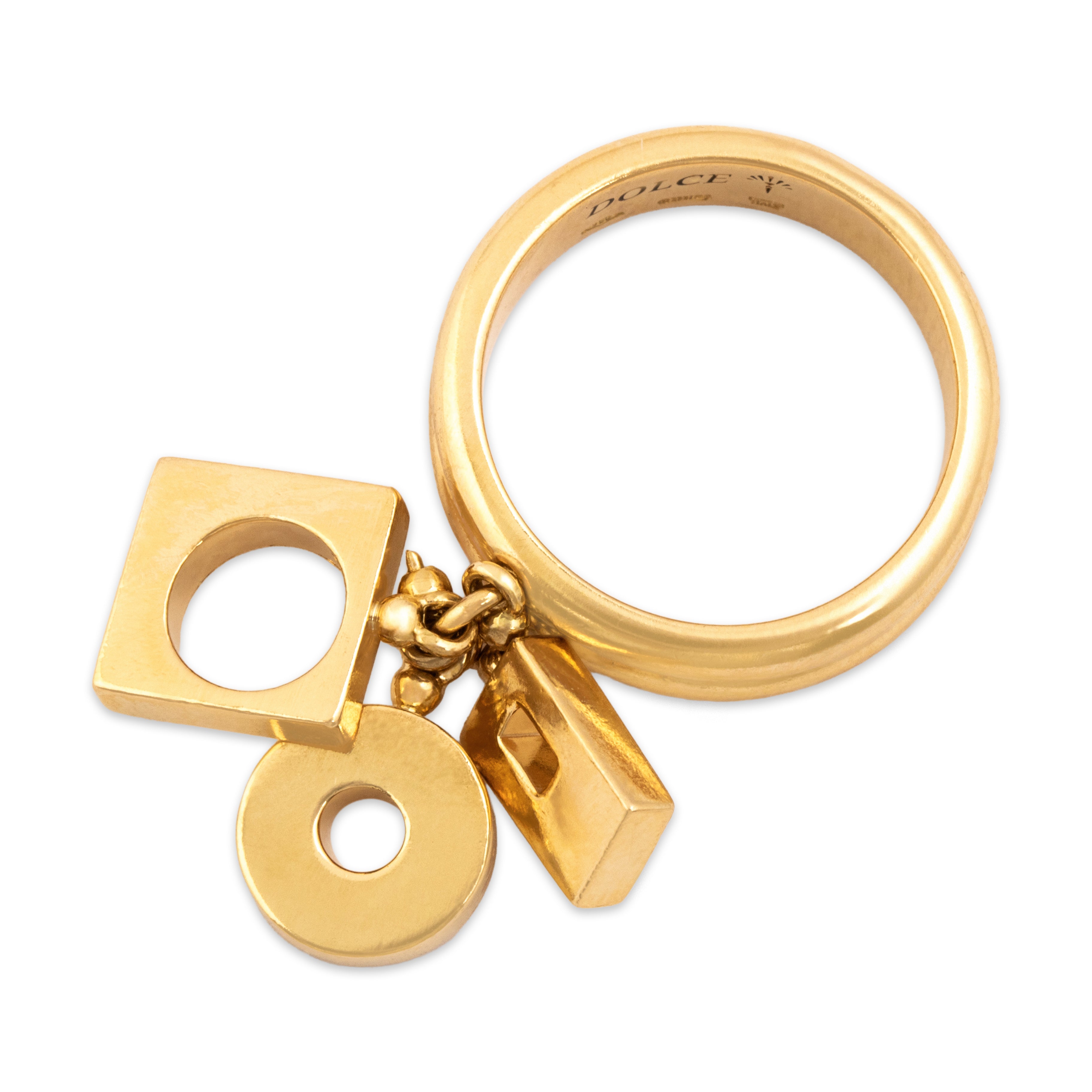 Vintage Italian Heavy 18k Yellow Gold Gleaming Geometric Dangle Ring - Overall view