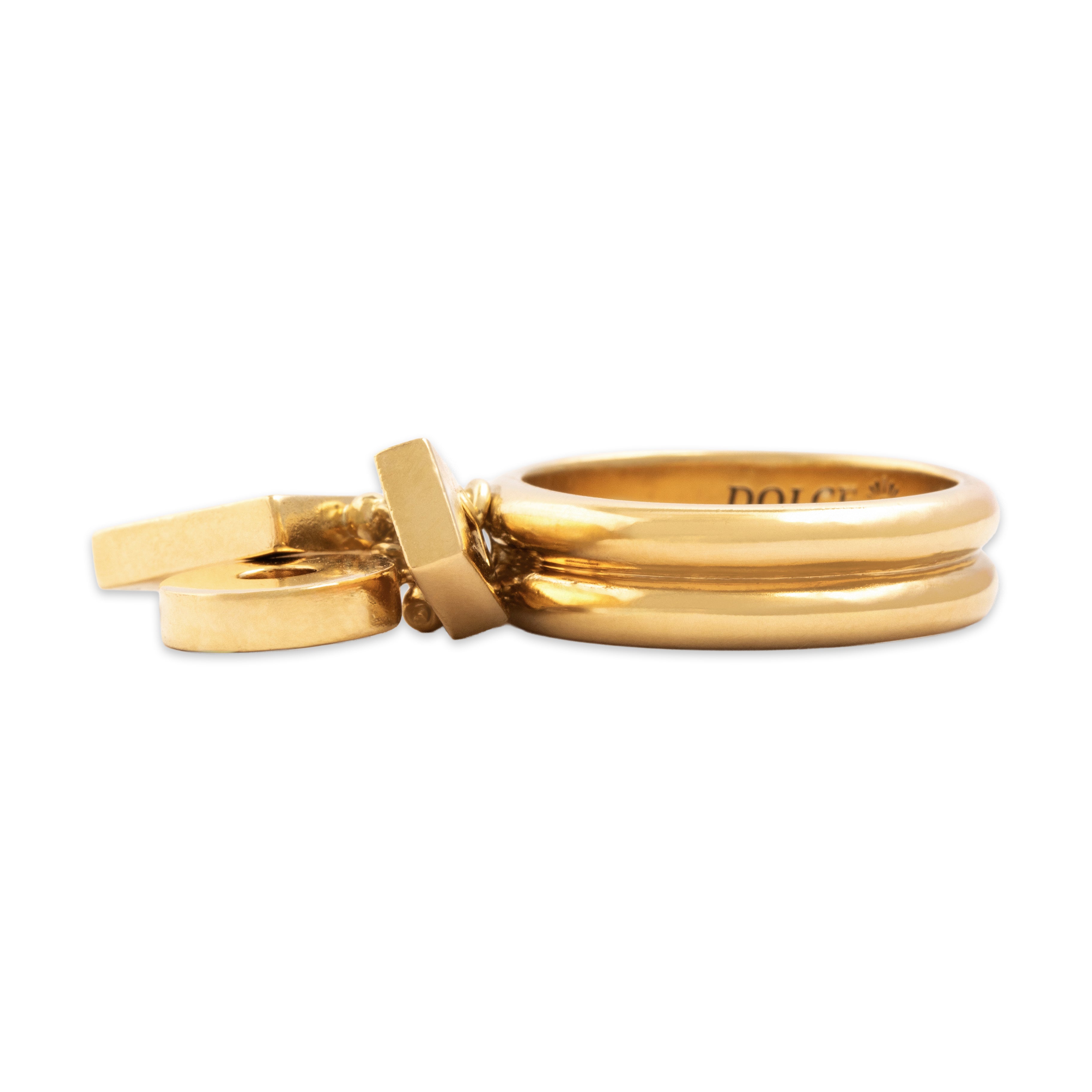 Vintage Italian Heavy 18k Yellow Gold Gleaming Geometric Dangle Ring - Side view
