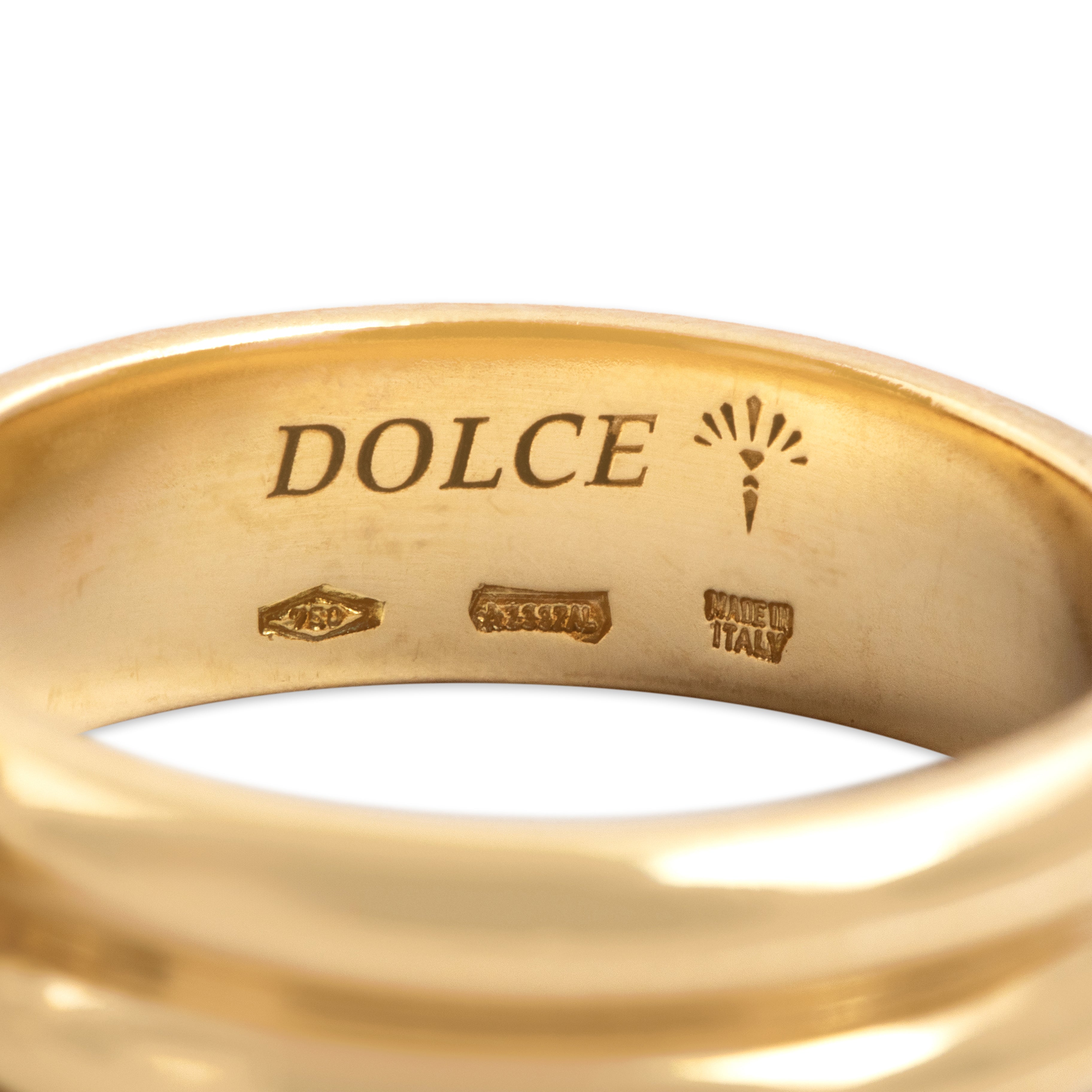 Vintage Italian Heavy 18k Yellow Gold Gleaming Geometric Dangle Ring - Hallmark view