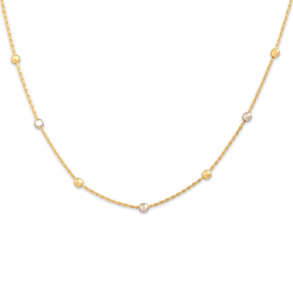 Vintage Italian 18k Yellow & White Gold Satellite Station Chain Necklace 17.25