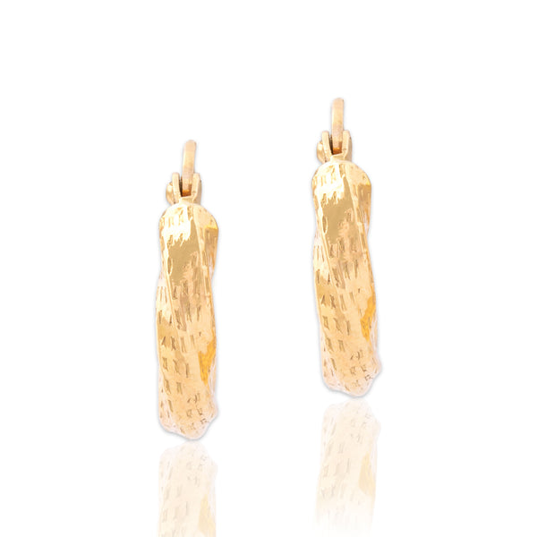 Vintage Italian Small 14k Yellow Gold Twisted Textured Hoop Earrings