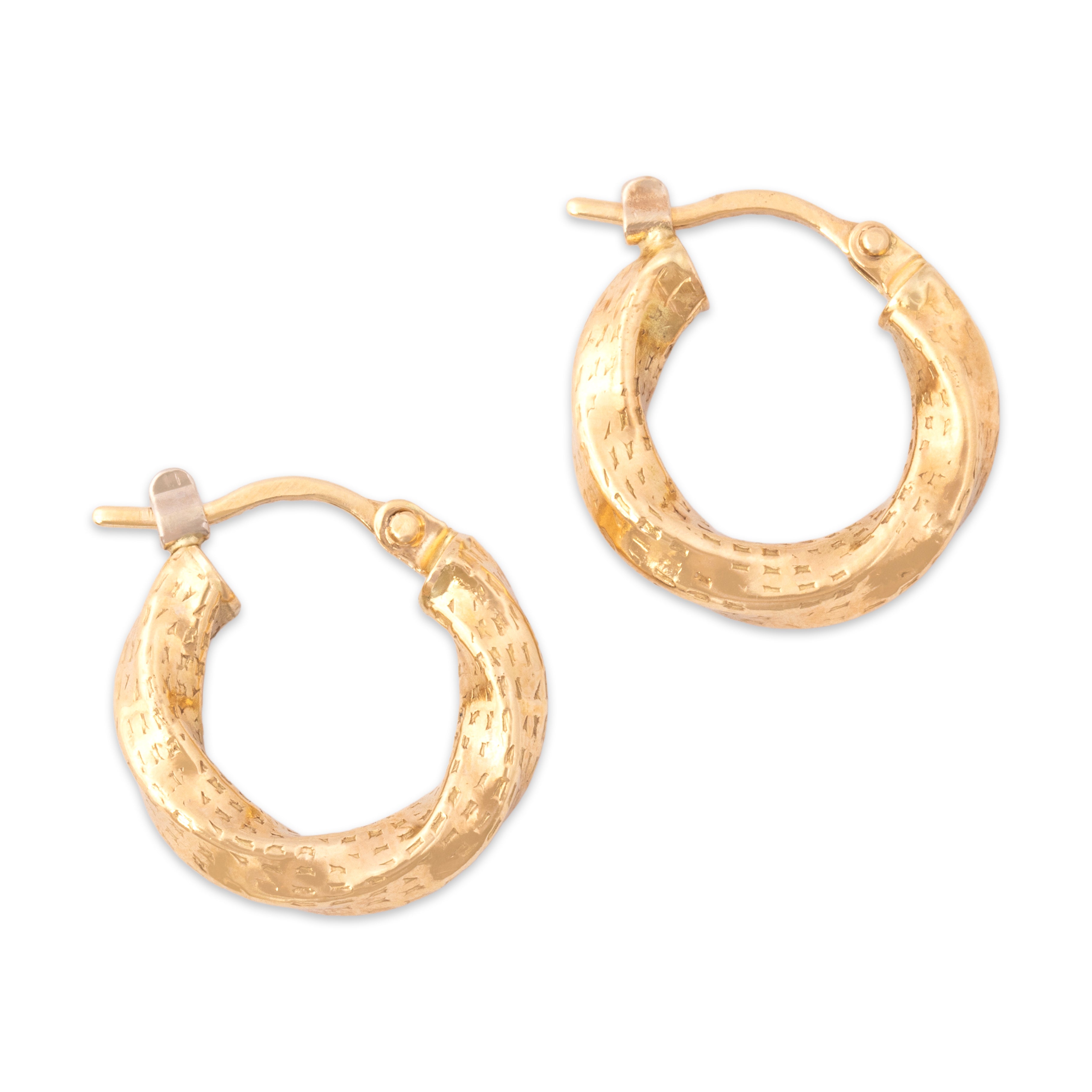 Vintage Italian Small 14k Yellow Gold Twisted Textured Hoop Earrings - Overall view