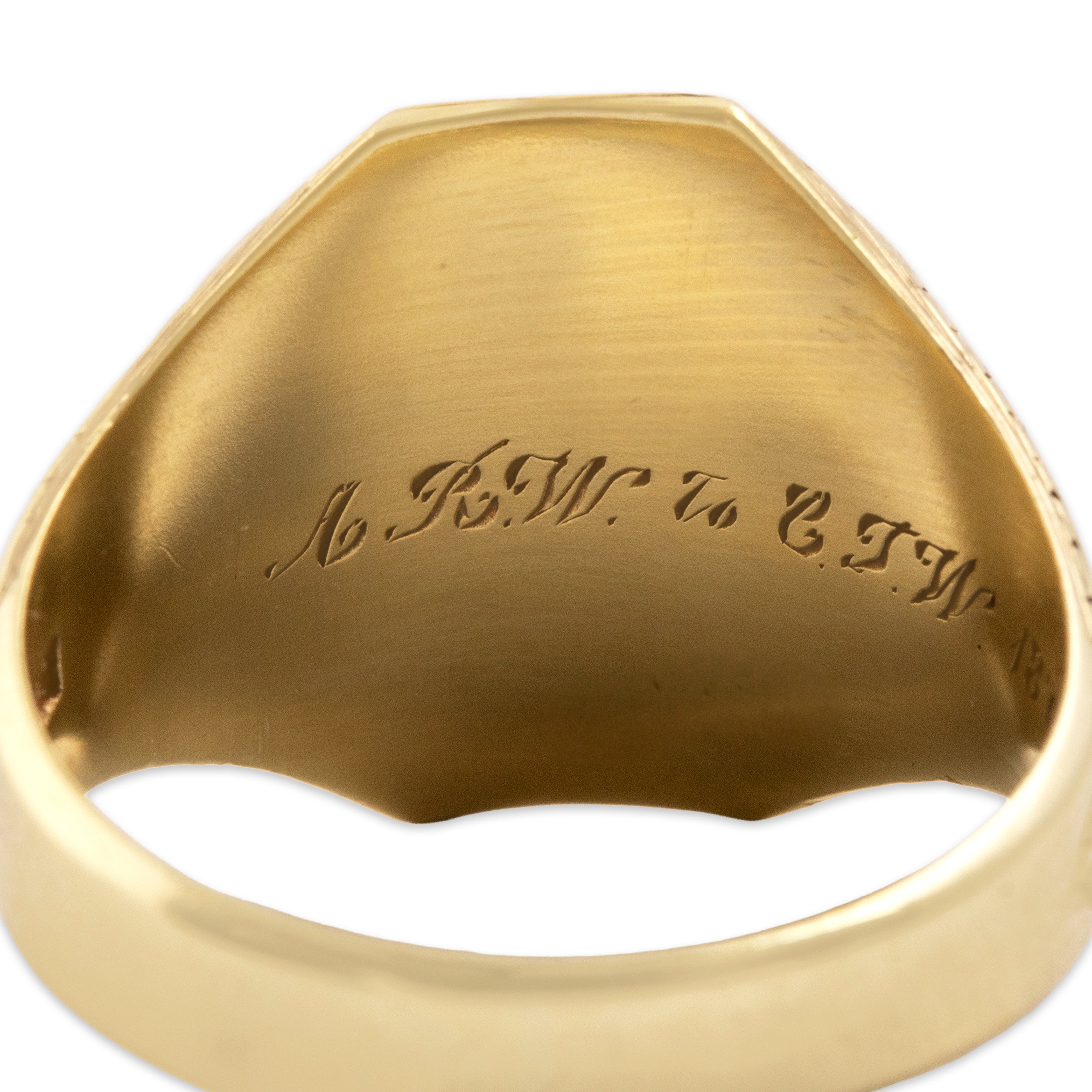 Antique Heavy 14k Yellow Gold Architectural Engraved Monogram Signet Ring - Hallmark view