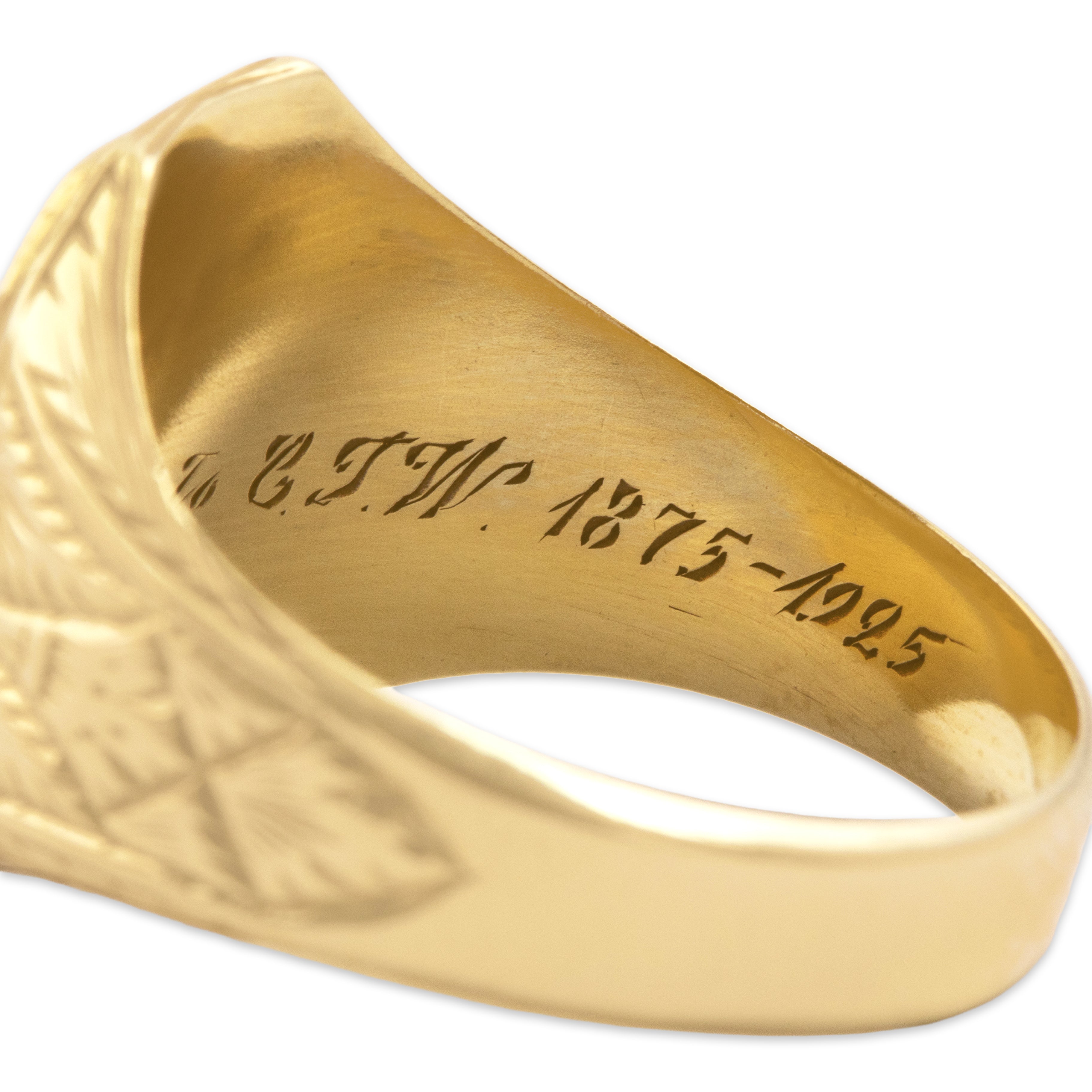 Antique Heavy 14k Yellow Gold Architectural Engraved Monogram Signet Ring - Hallmark view