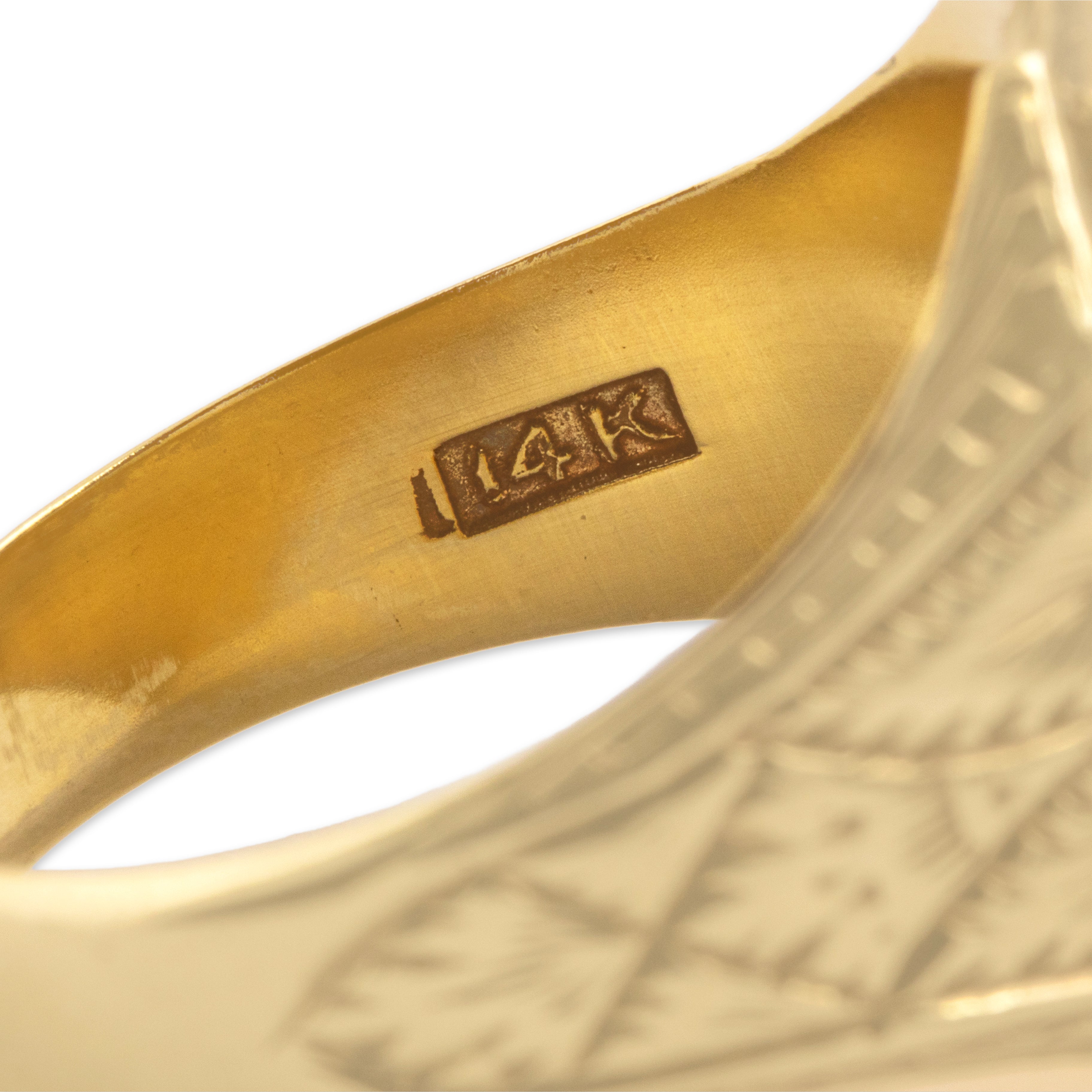 Antique Heavy 14k Yellow Gold Architectural Engraved Monogram Signet Ring - Hallmark view