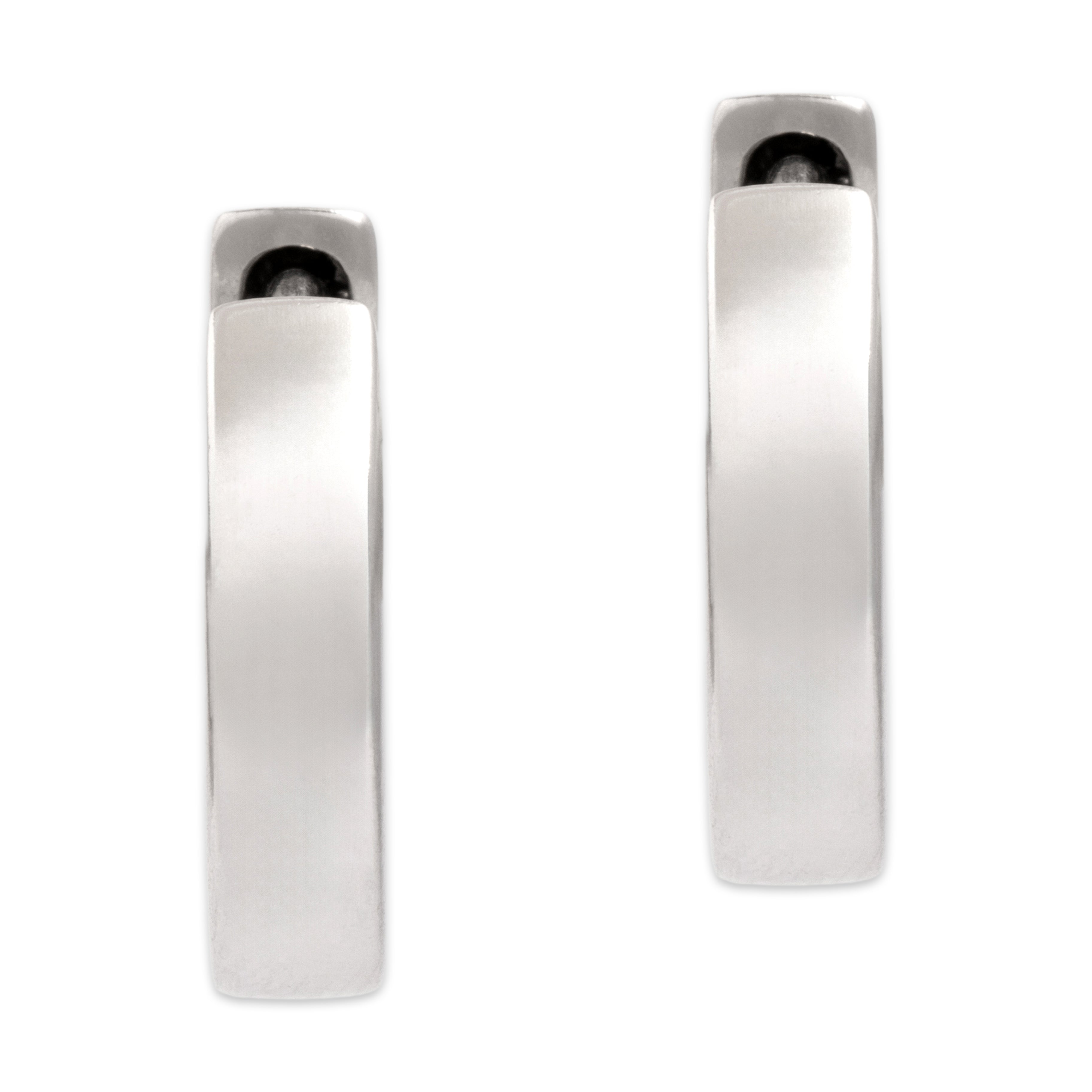 Estate 14k White Gold Blue Sapphire Sleek Modern Hoop Earrings - detail view #2