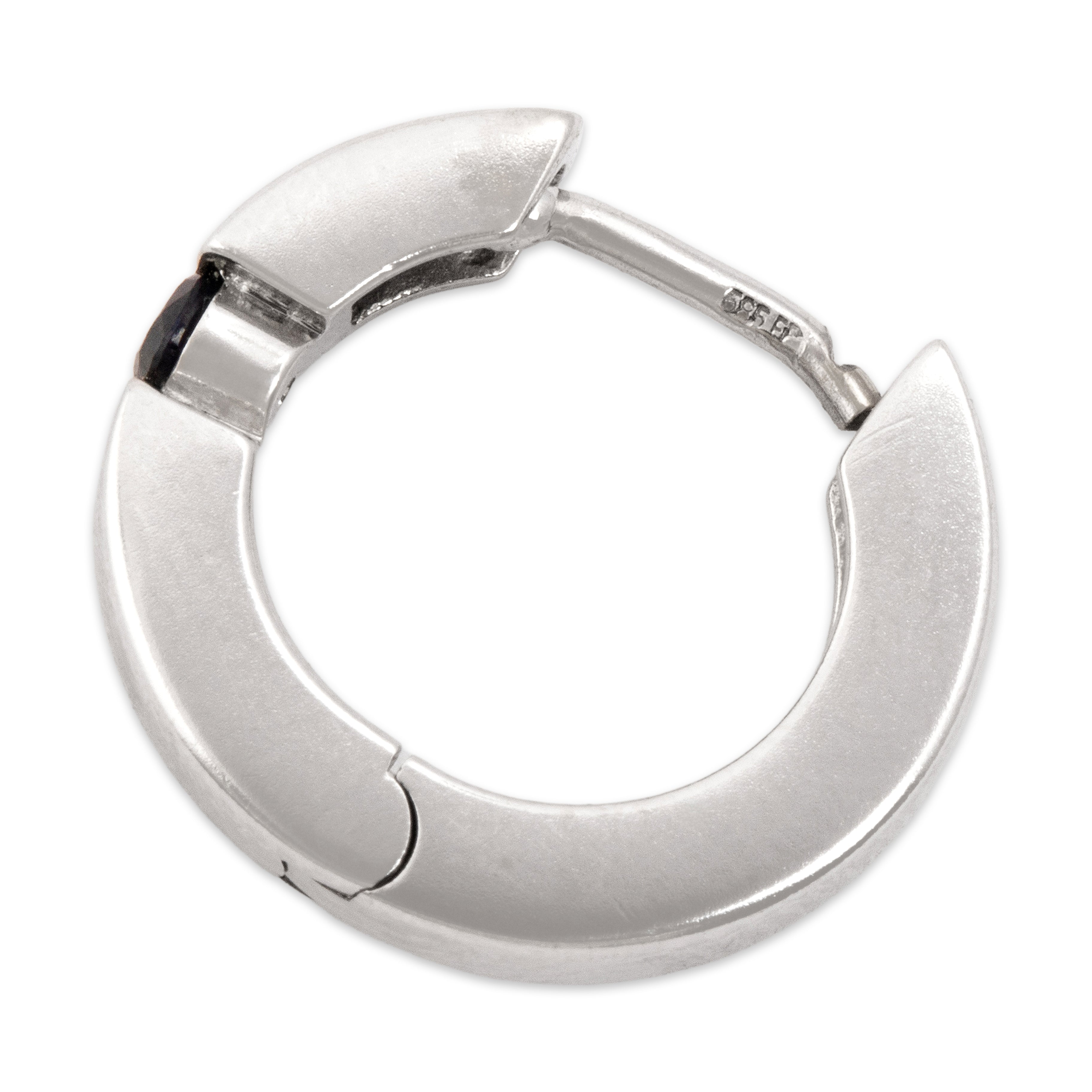 Estate 14k White Gold Blue Sapphire Sleek Modern Hoop Earrings - Hallmark view