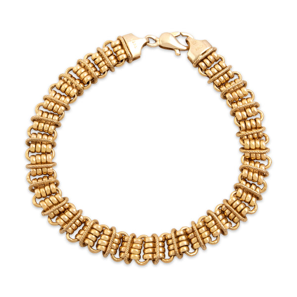 Vintage Italian 14k Yellow Gold Textured Decorative Link Bracelet 7.25