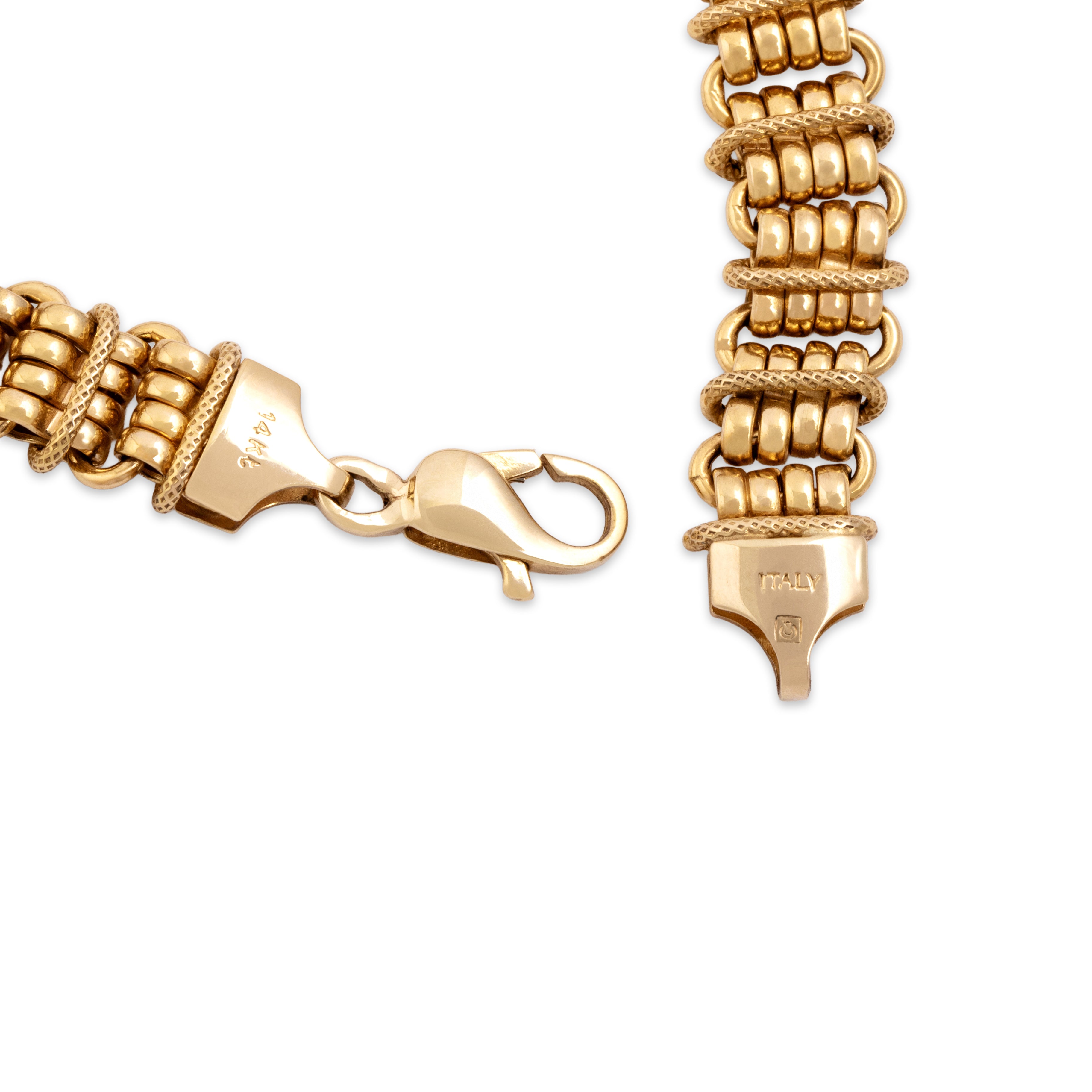 Vintage Italian 14k Yellow Gold Textured Decorative Link Bracelet - Hallmark view