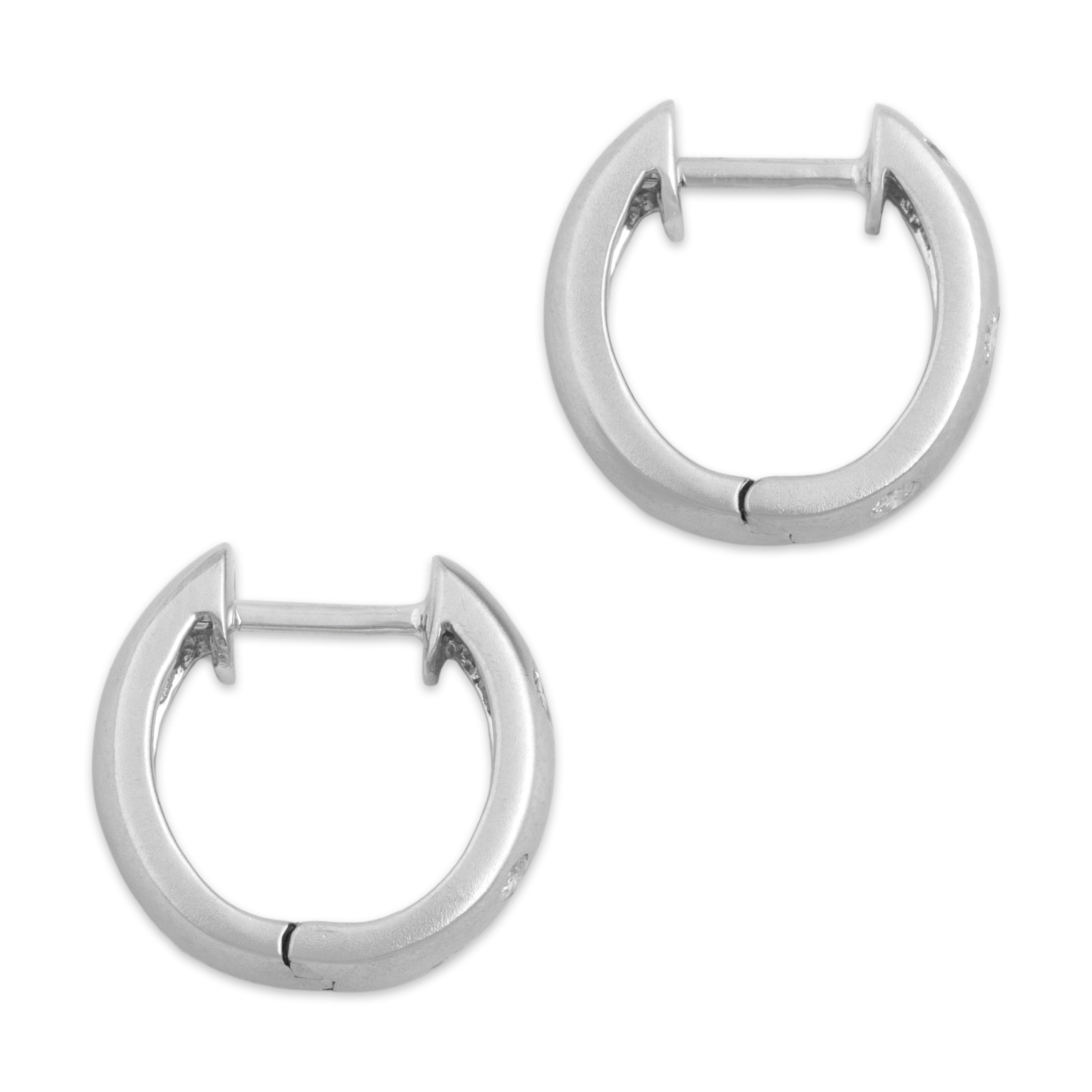Vintage 18k White Gold [Custom Carat] Flush Set Brushed Huggie Hoop Earrings - Side view