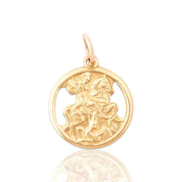 Vintage Lightweight 18k Yellow Gold St. George & Dragon Medallion Charm / Pendant