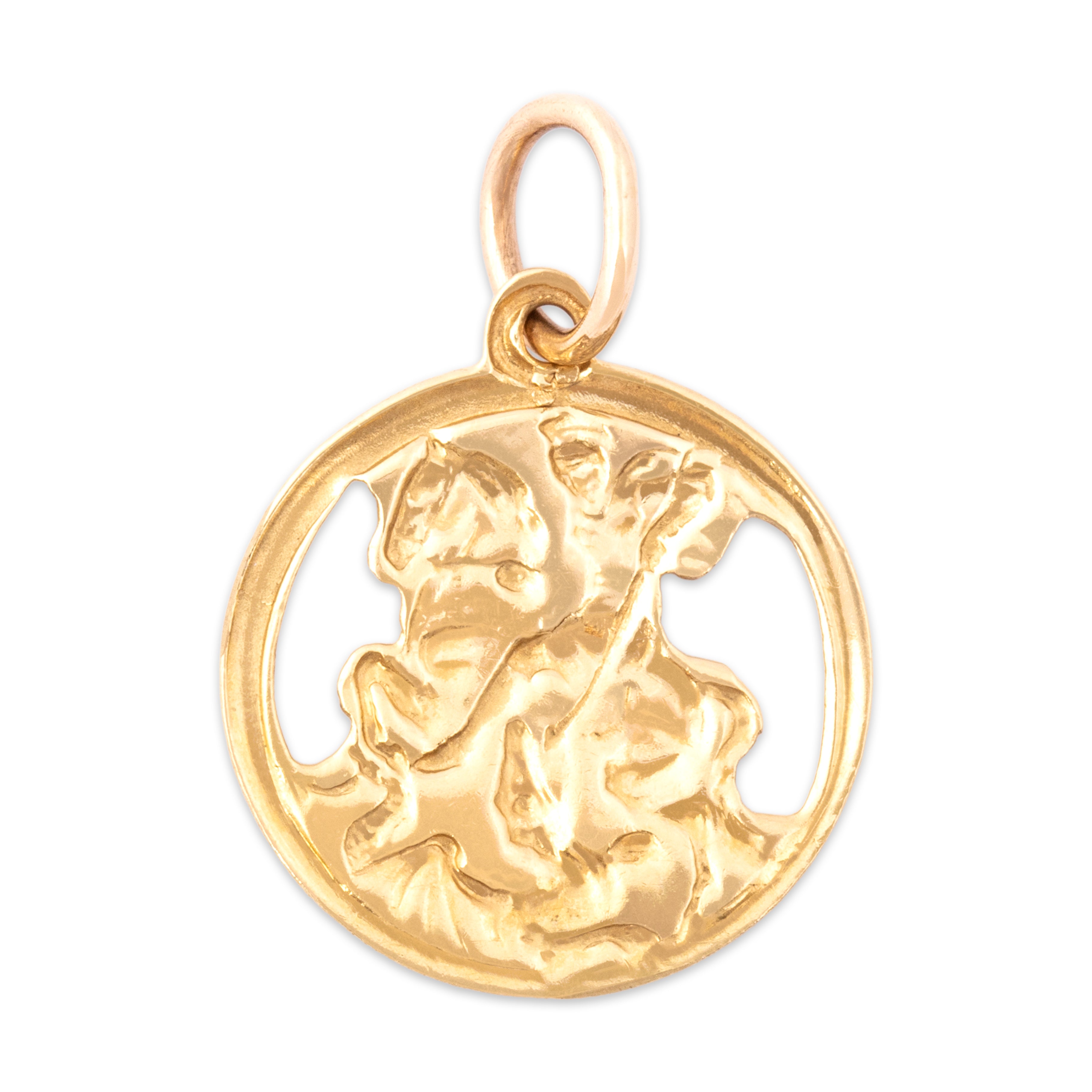 Vintage Lightweight 18k Yellow Gold St. George & Dragon Medallion Charm / Pendant - Back view