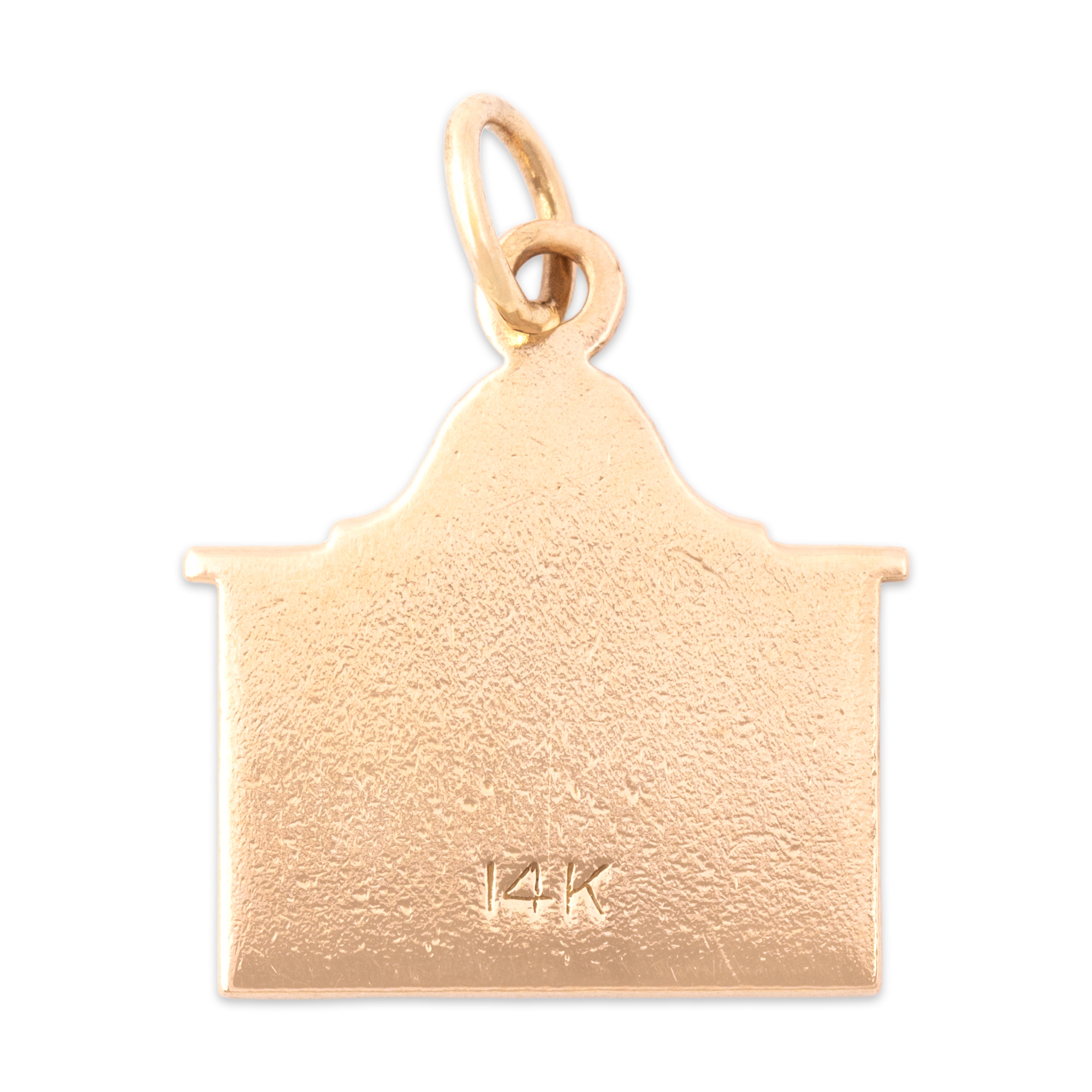 Vintage 14k Rose Gold Festive Enamel Fireplace With Stockings Charm / Pendant - Back view