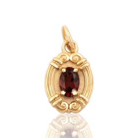 Vintage 14k Yellow Gold Garnet Striking Column-Framed Oval Charm / Pendant