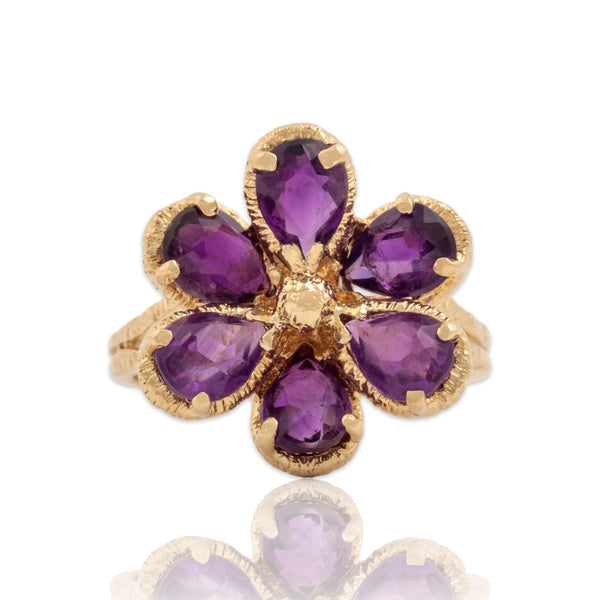 Vintage 14k Yellow Gold 3.51cttw Amethyst Bold Vibrant Flower Ring 8.25