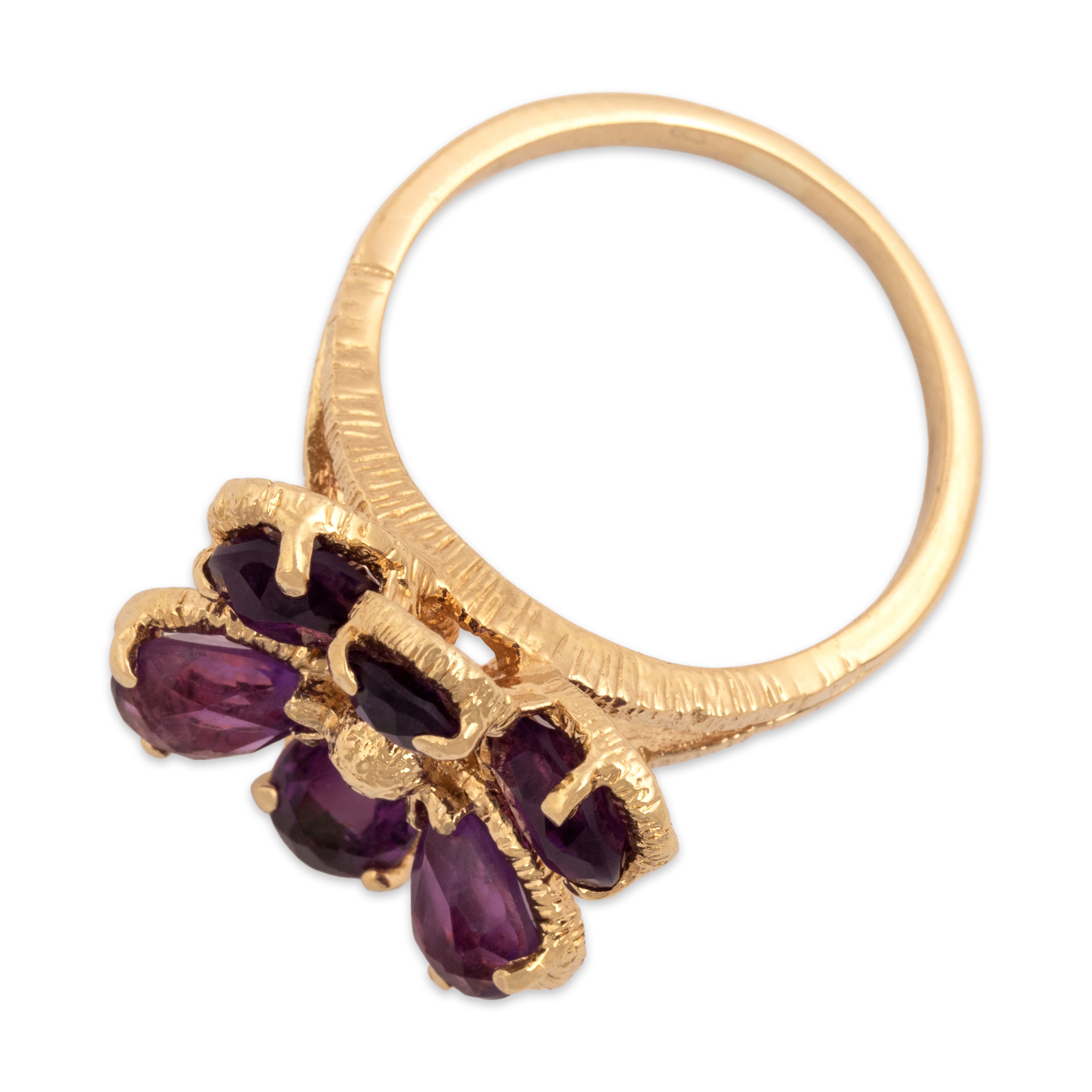 Vintage 14k Yellow Gold 3.51cttw Amethyst Bold Vibrant Flower Ring - Overall view