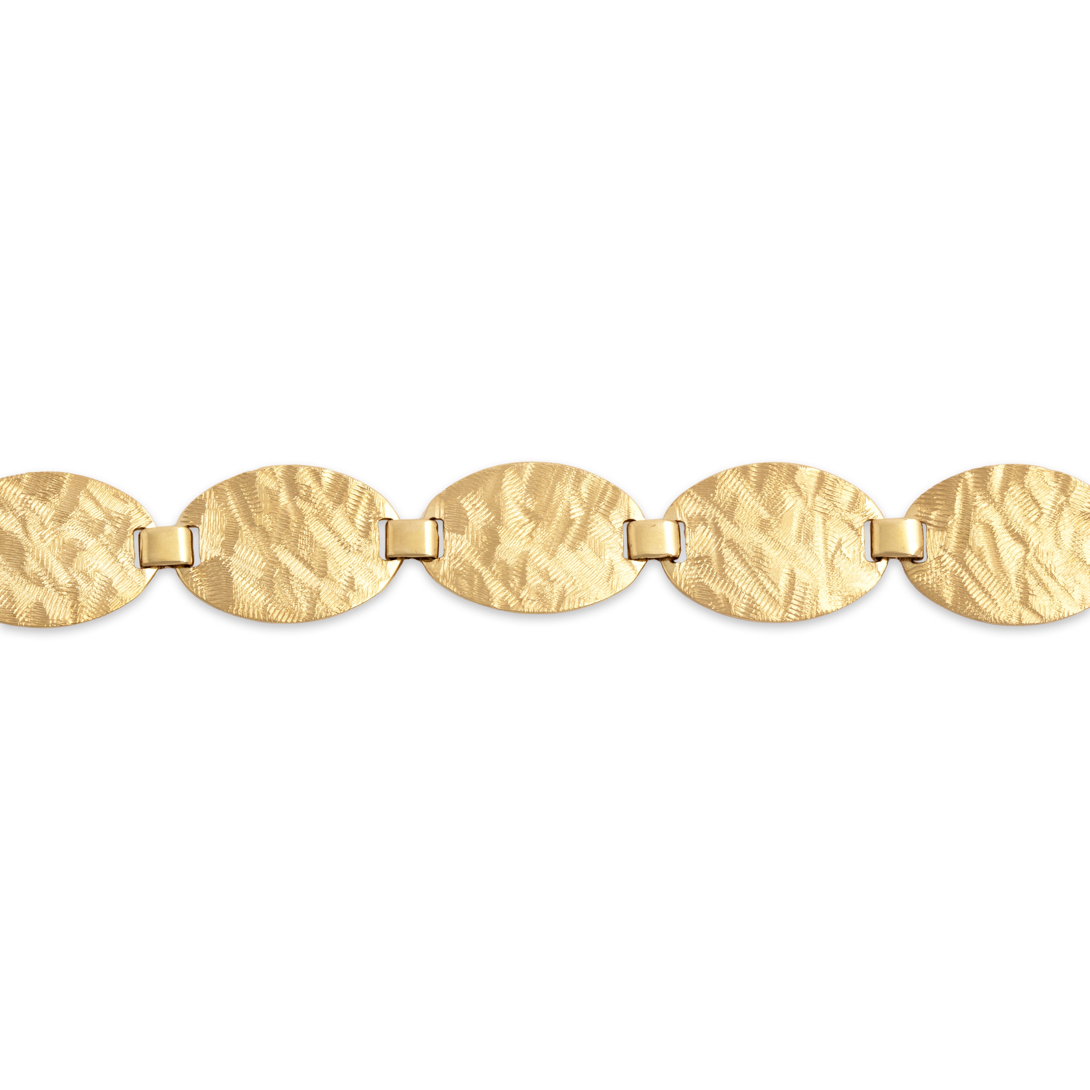 Vintage Italian 14k Yellow Gold Chic Textured Oval Disc Bracelet - detail view #1