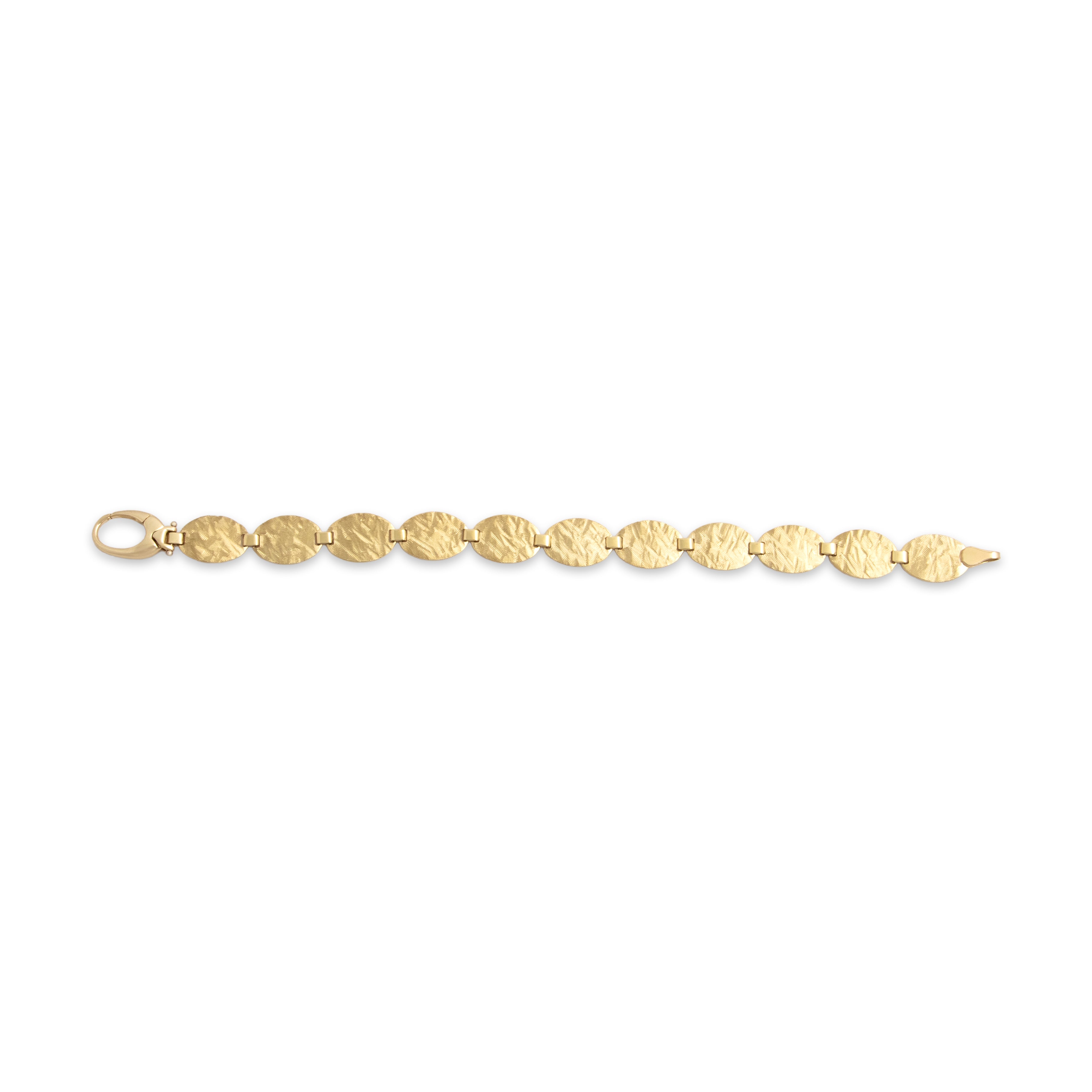 Vintage Italian 14k Yellow Gold Chic Textured Oval Disc Bracelet - Overall view