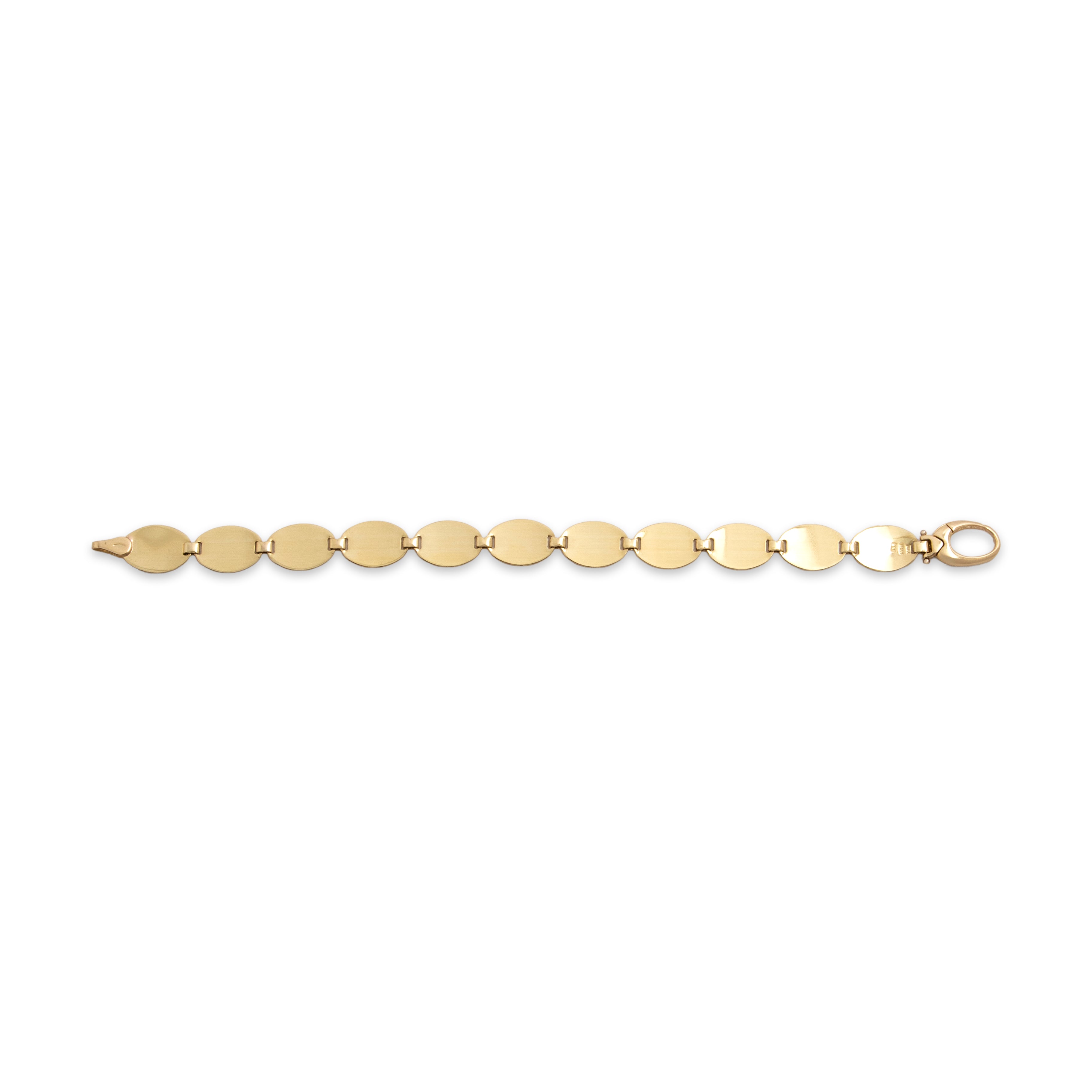 Vintage Italian 14k Yellow Gold Chic Textured Oval Disc Bracelet - Back view