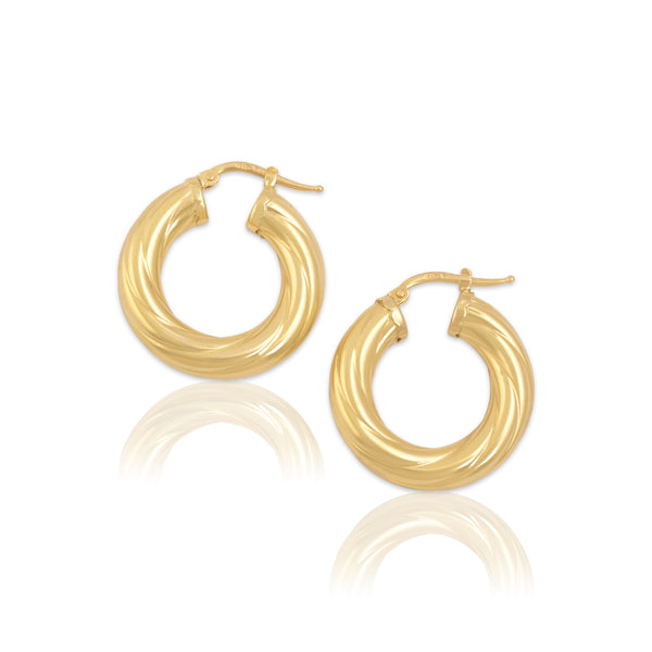 Vintage Italian 14k Yellow Gold Elegant Twisting Perfect Hoop Earrings