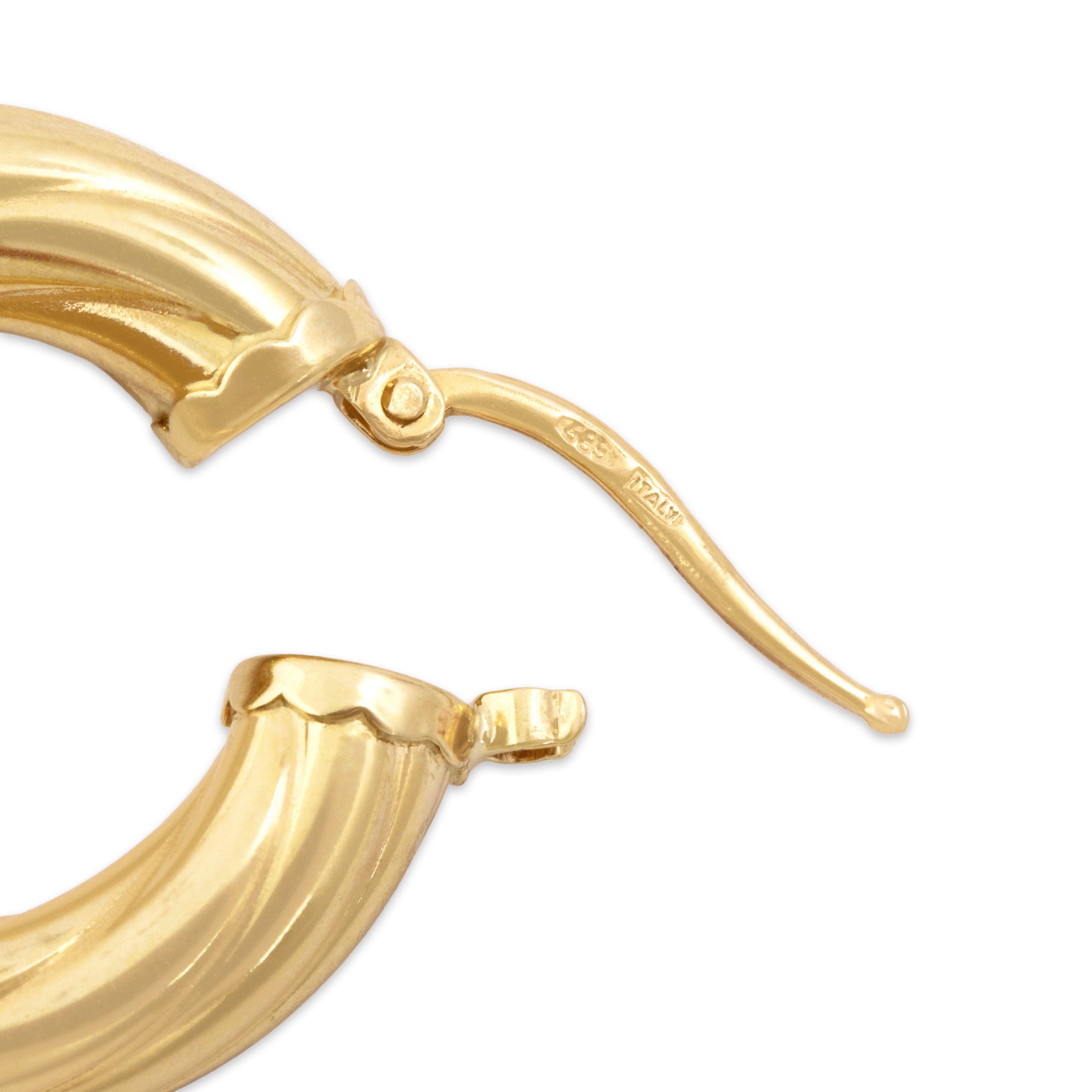 Vintage Italian 14k Yellow Gold Elegant Twisting Statement Hoop Earrings - Hallmark view
