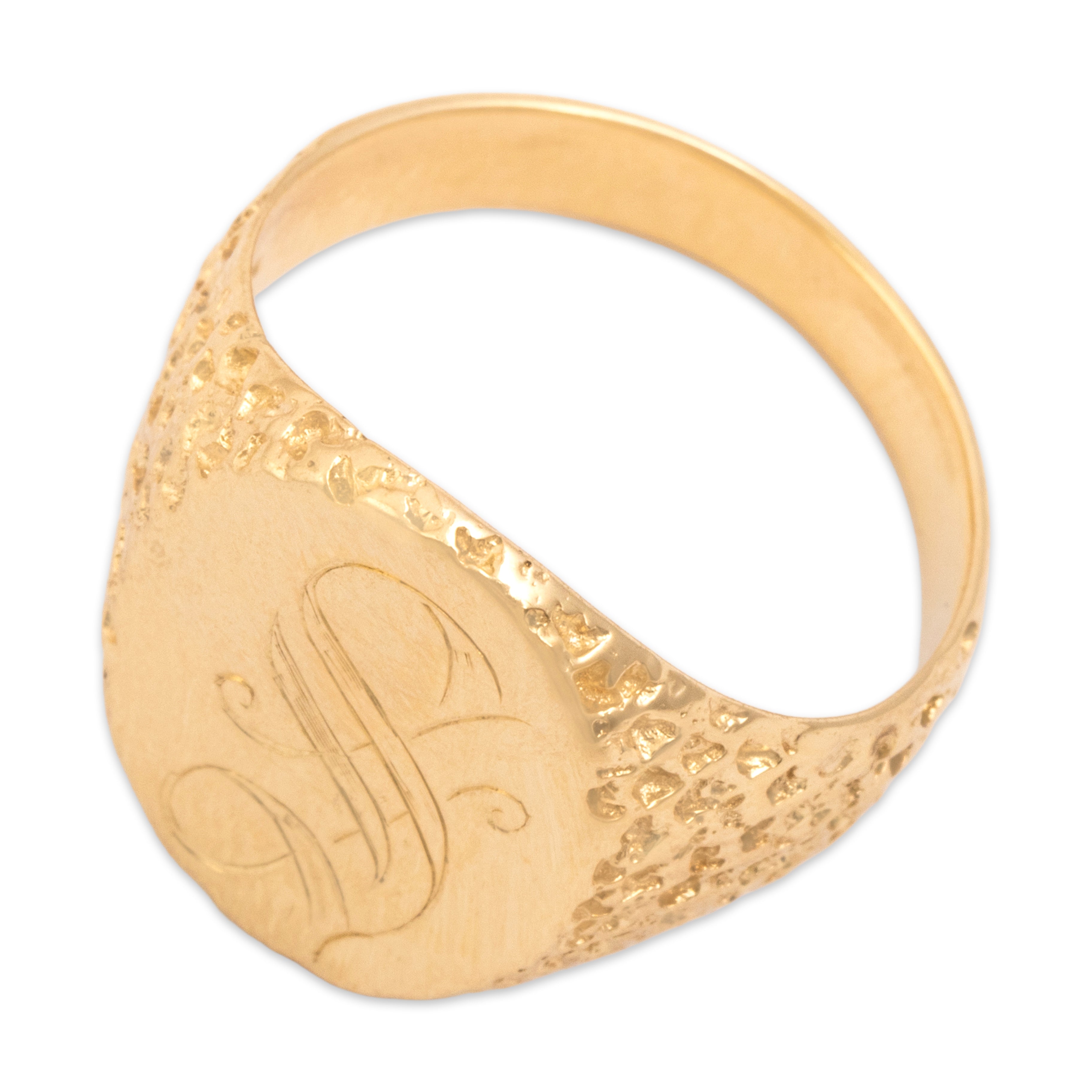 Vintage 14k Yellow Gold Striking Textured Initial S Signet Ring - Overall view