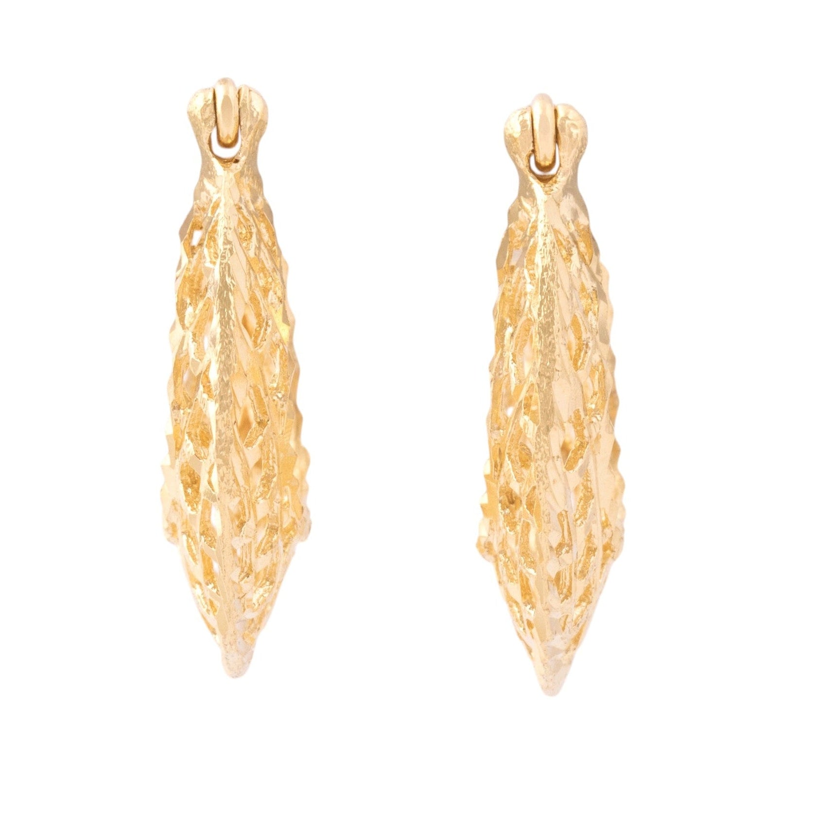 Vintage 14k Yellow Gold Glinting Open Woven Basket Hoop Earrings - Overall view