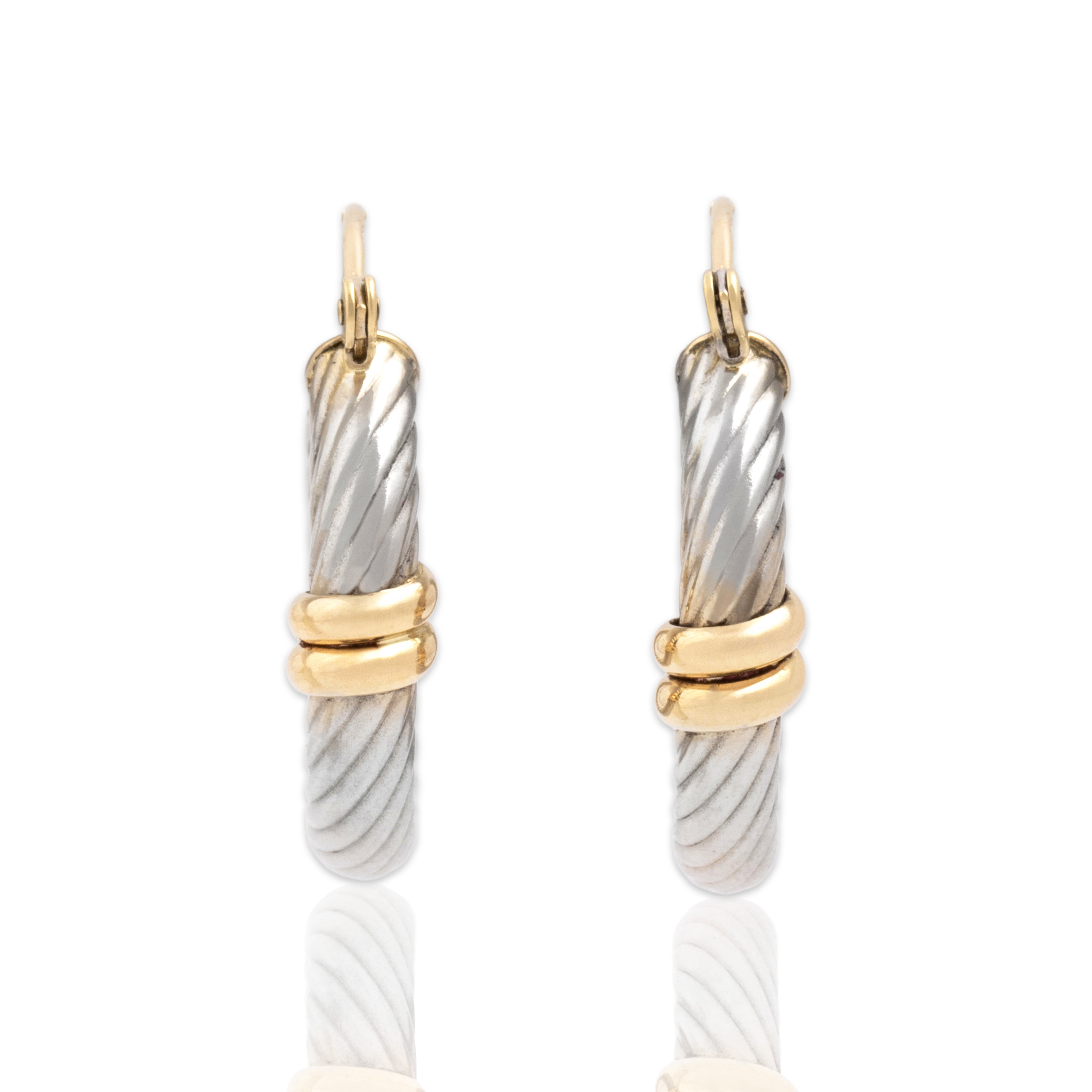 Vintage 14k White & Yellow Gold Chic Dual-Tone Twisted Hoop Earrings - Close-up view