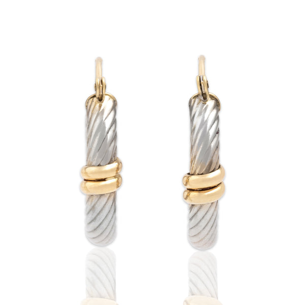 Vintage 14k White & Yellow Gold Chic Dual-Tone Twisted Hoop Earrings