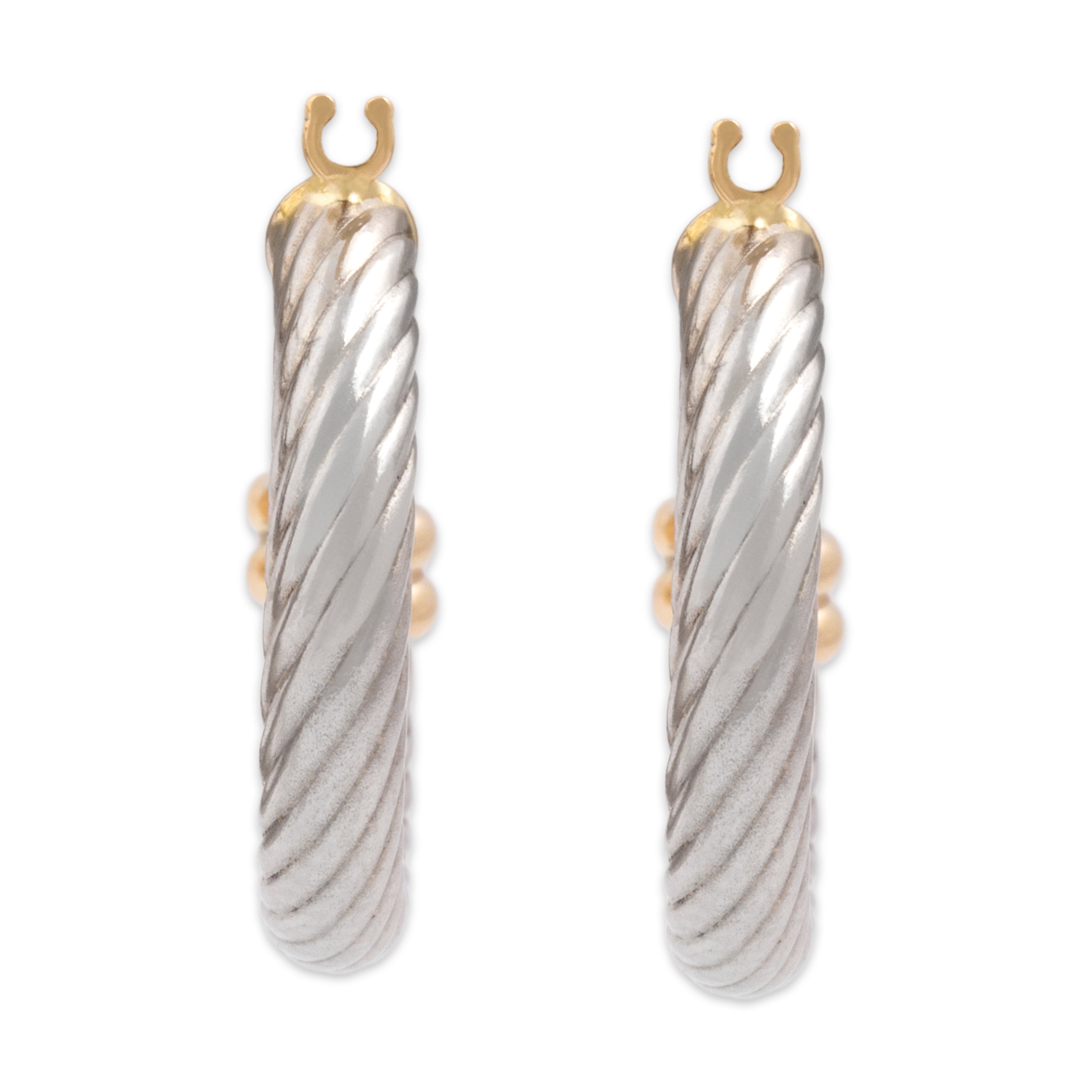 Vintage 14k White & Yellow Gold Chic Dual-Tone Twisted Hoop Earrings - Back view
