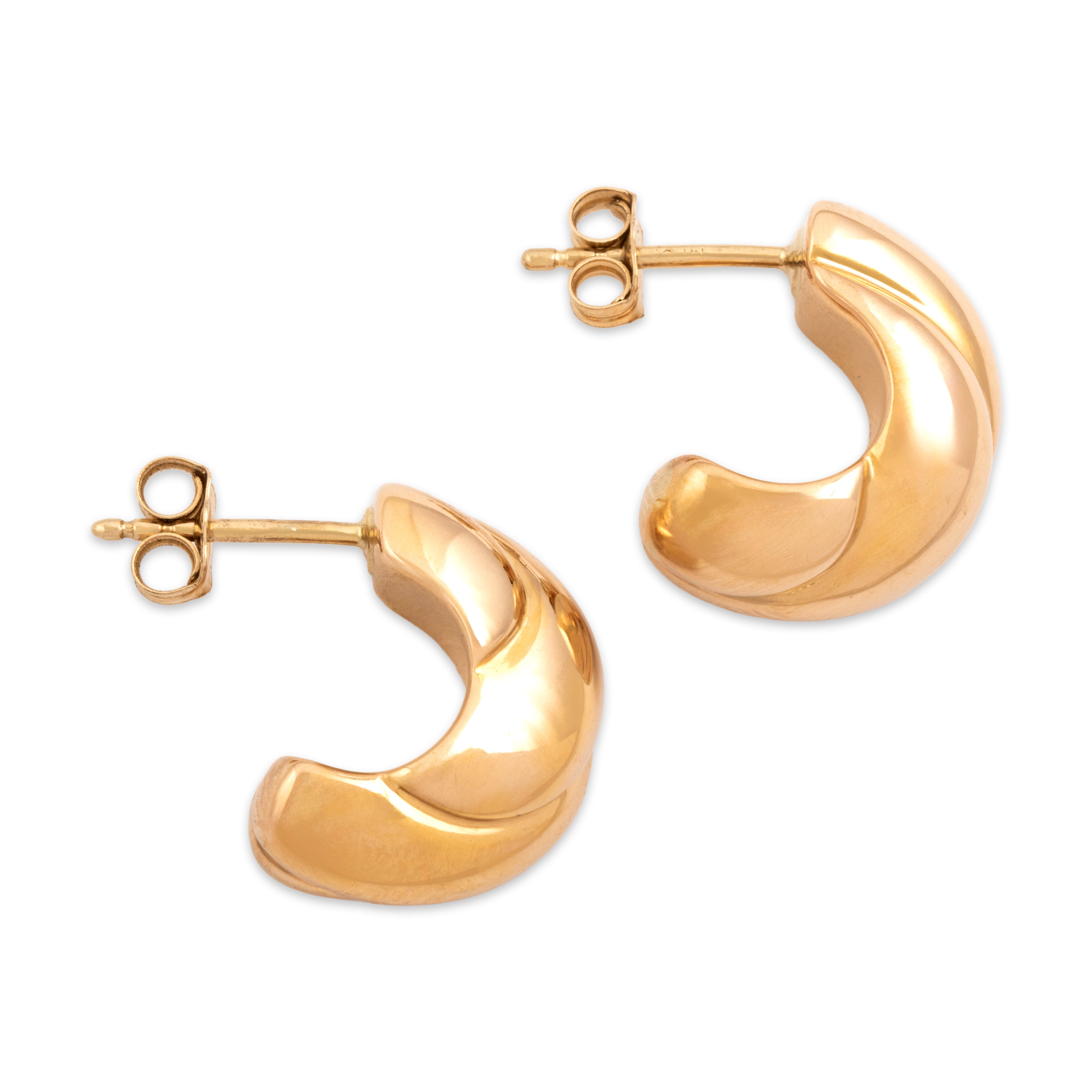 Vintage Lightweight 14k Yellow Gold Twisted Dome Half-Hoop Earrings