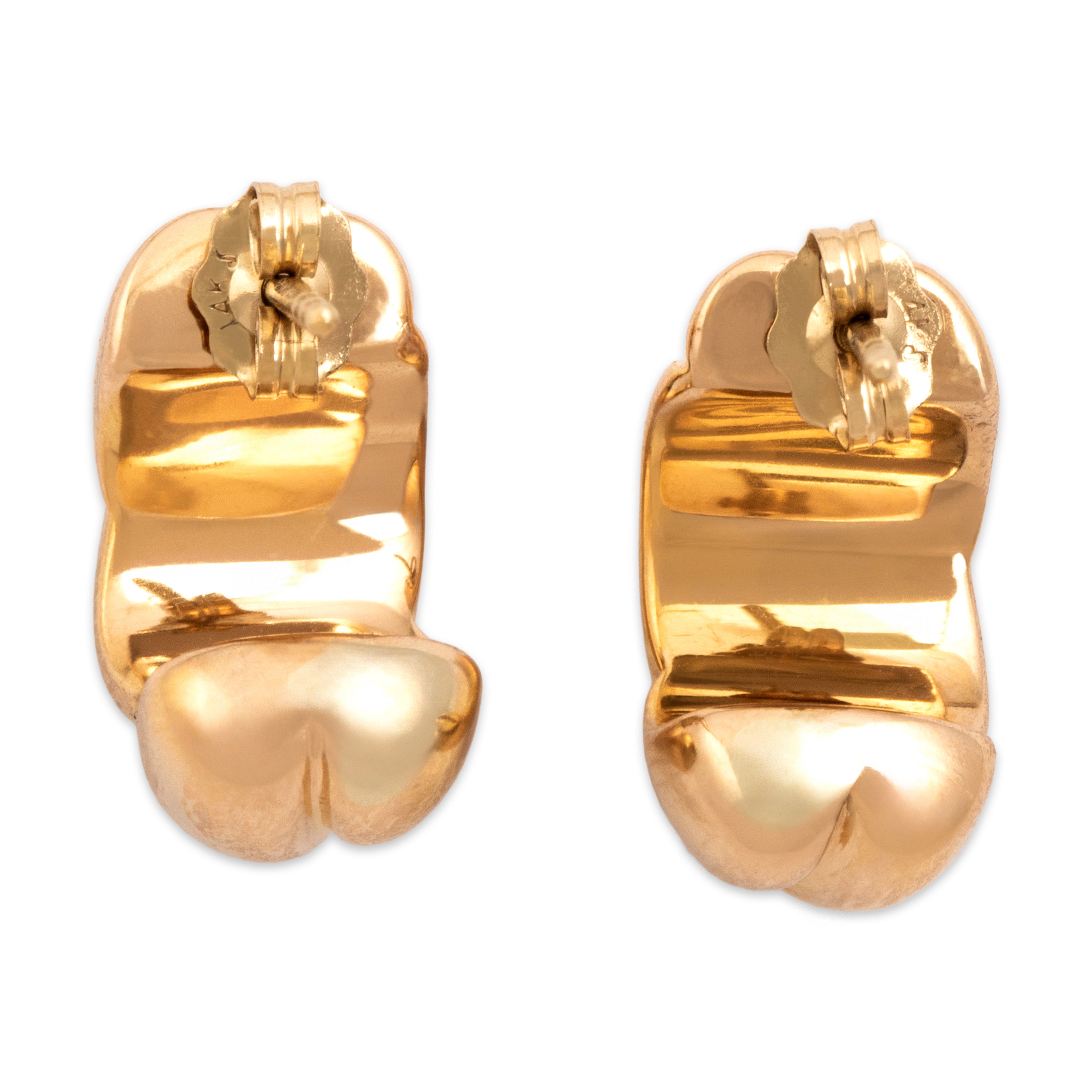 Vintage Lightweight 14k Yellow Gold Twisted Dome Half-Hoop Earrings - Back view