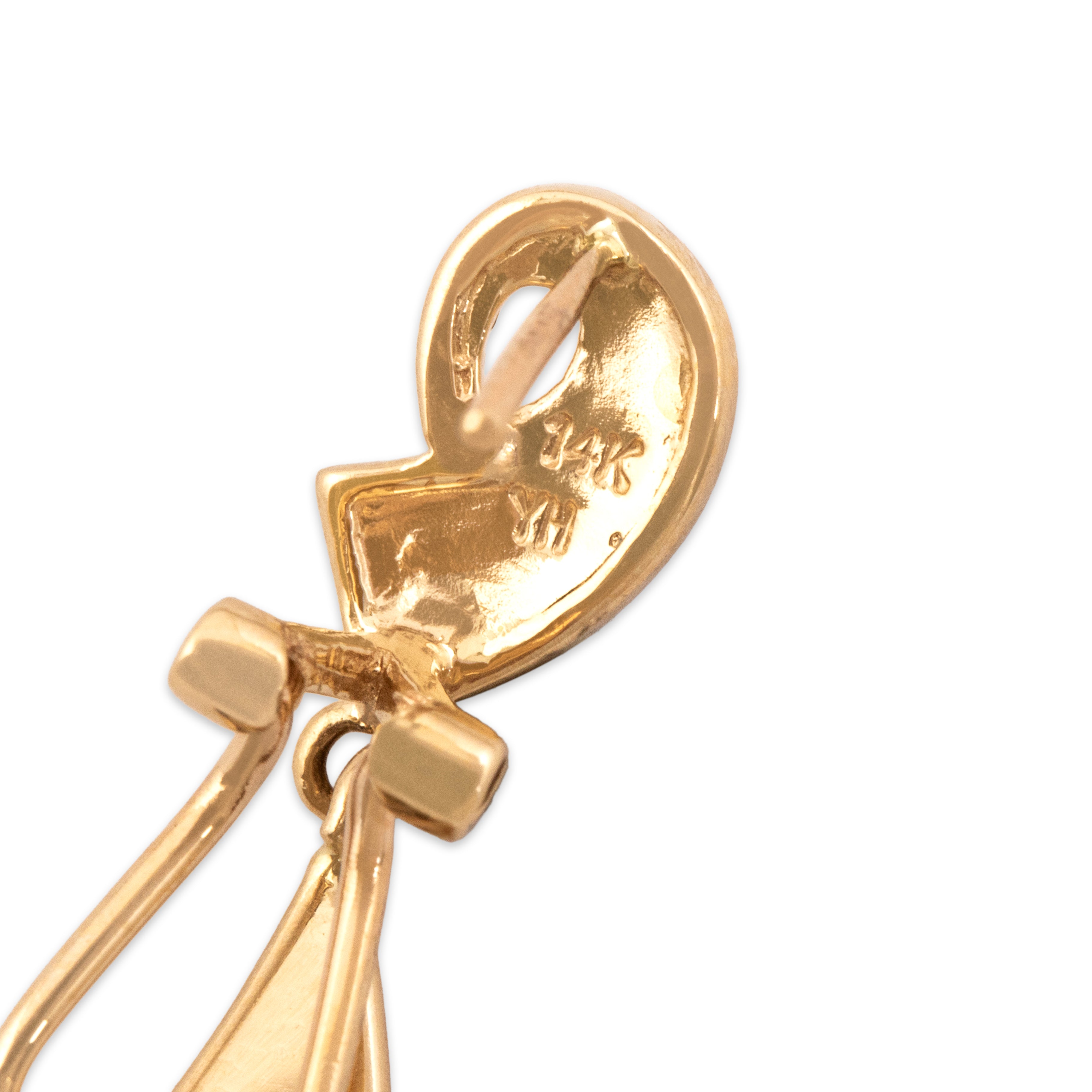 Vintage 14k Yellow Gold Onyx Sleek Inlay Dangle Omega-Back Earrings - Hallmark view