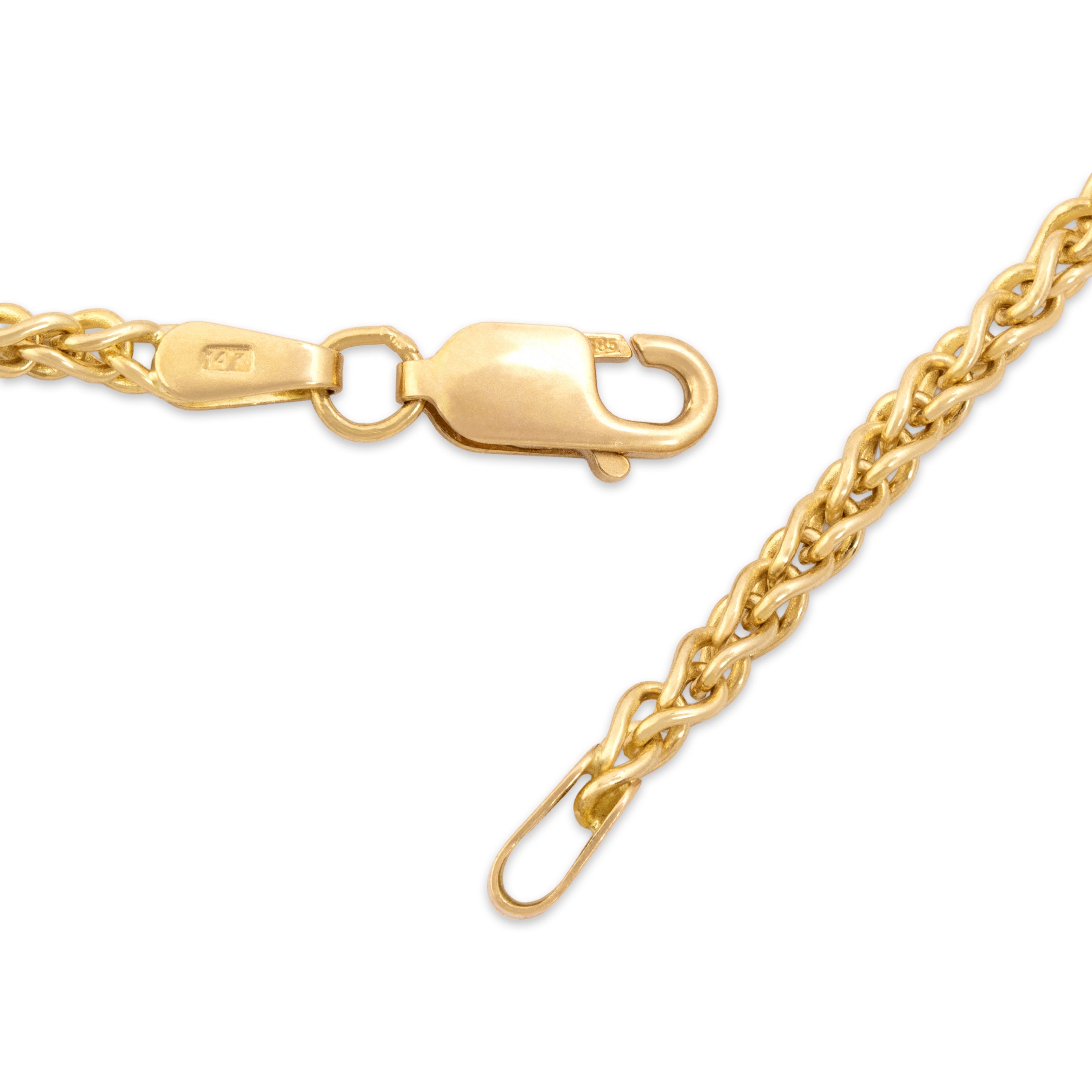 Vintage Italian Substantial 14k Yellow Gold Wheat 2.5mm Chain - clasp view