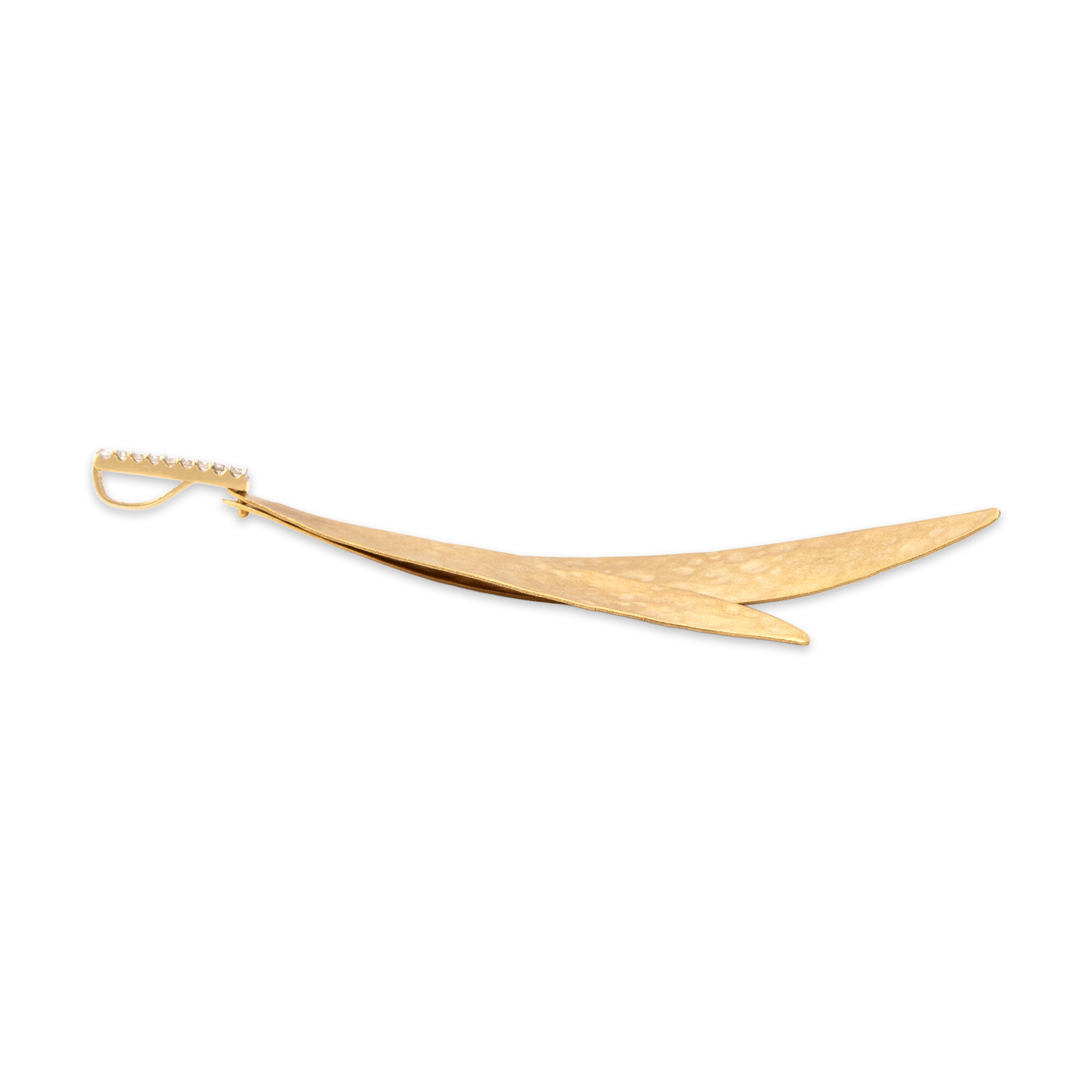 Vintage Large 14k Yellow Gold Diamond Chic Textured Duo Dangle Pendant  - Side view